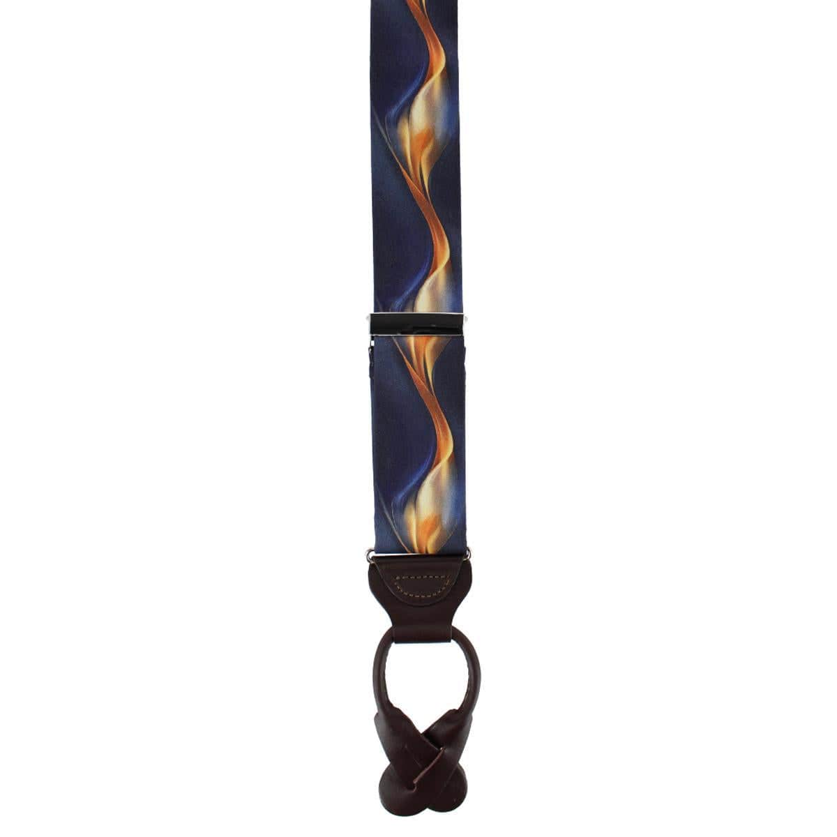 Atticus Blue and Gold Billow Silk Button End Braces - Navy Blue and Gold