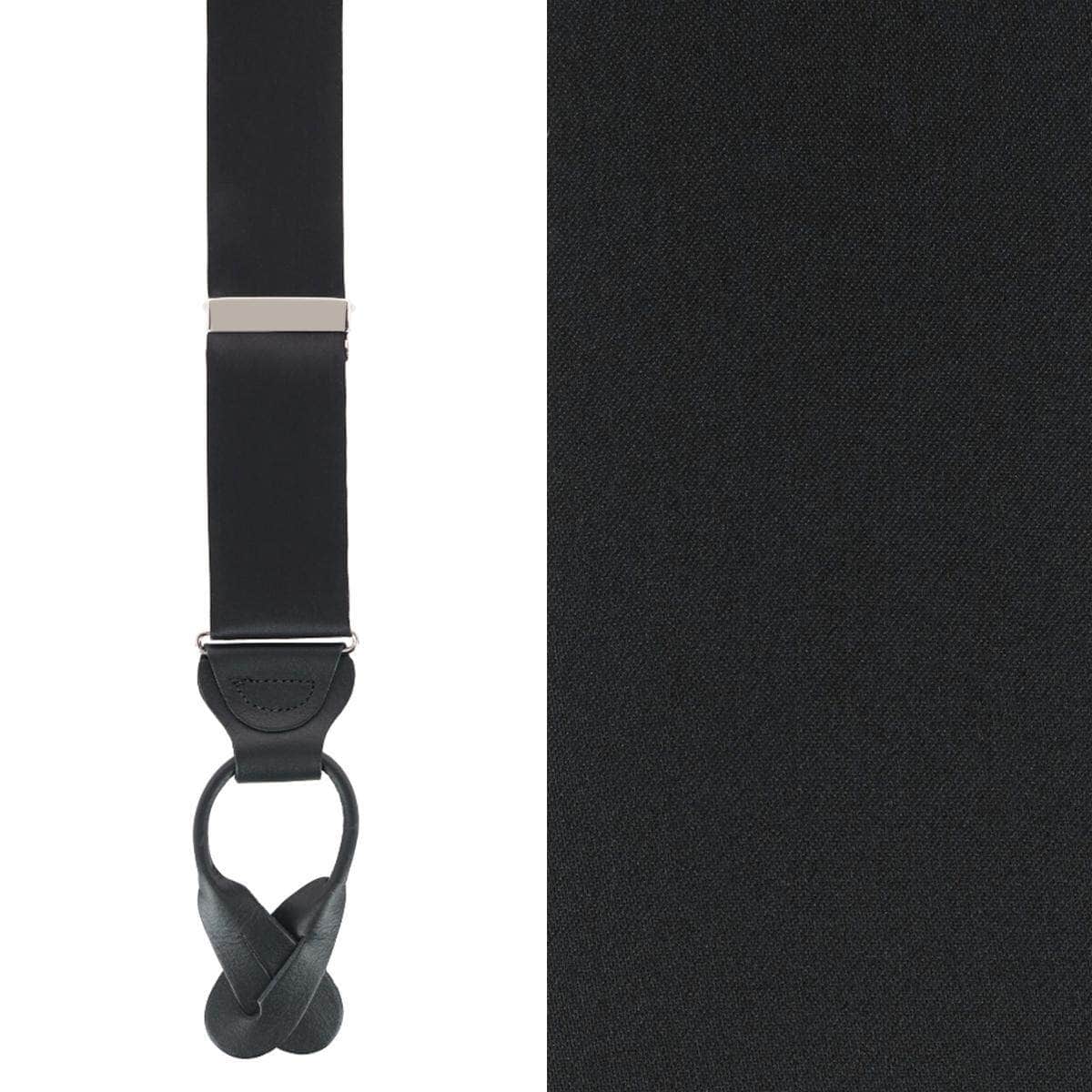 Dutton Solid Color Silk Button End Braces - Black