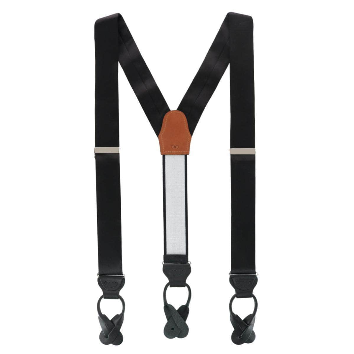 Dutton Solid Color Silk Button End Braces - Black