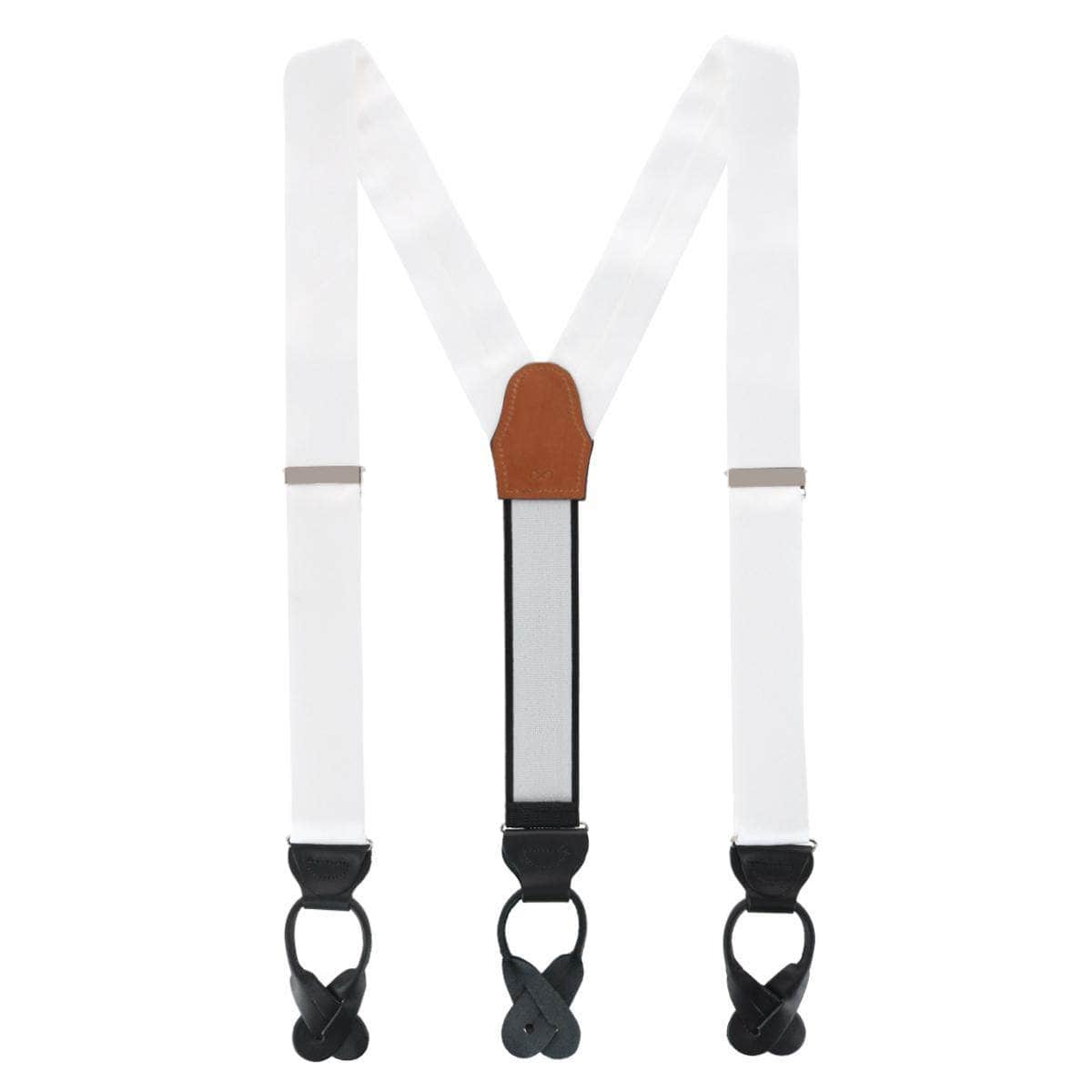 Dutton Solid Color Silk Button End Braces - White