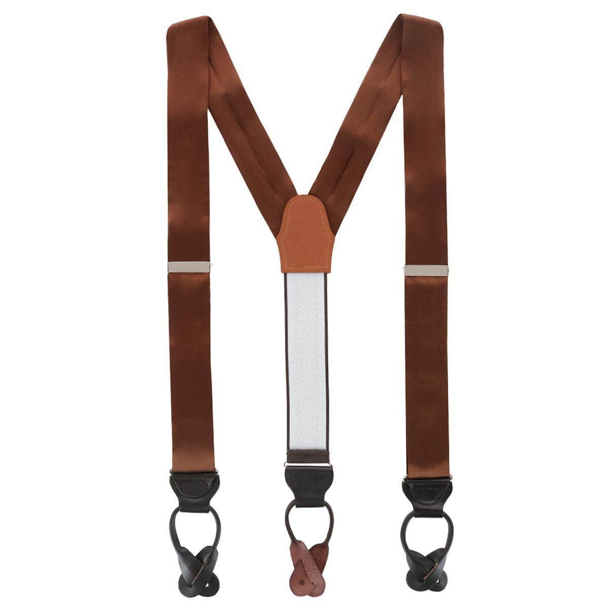 Dutton Solid Color Silk Button End Braces - Brown