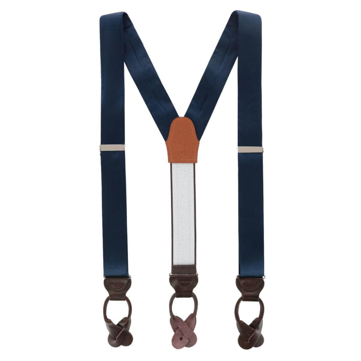 Dutton Solid Color Silk Button End Braces - Navy