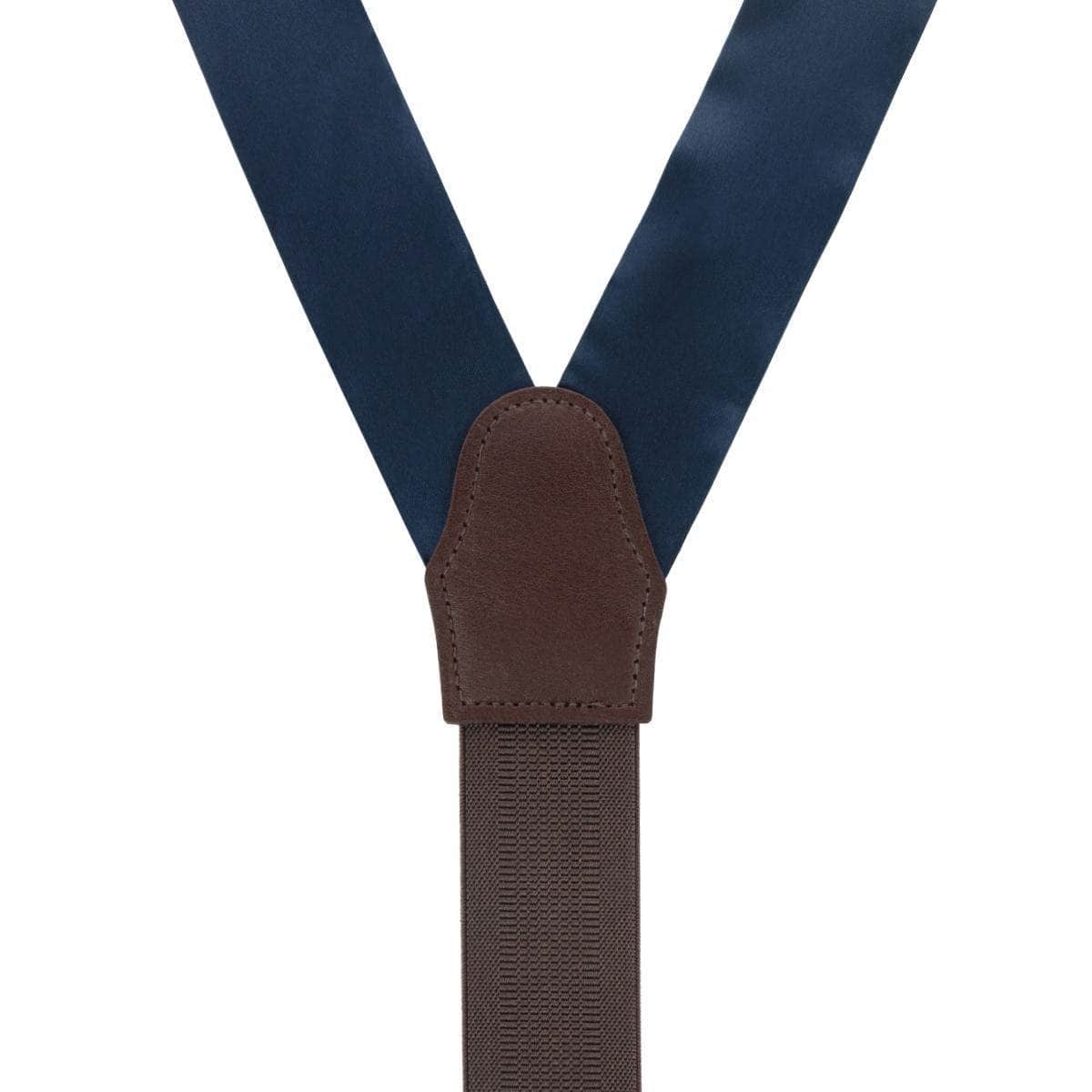 Dutton Solid Color Silk Button End Braces - Navy