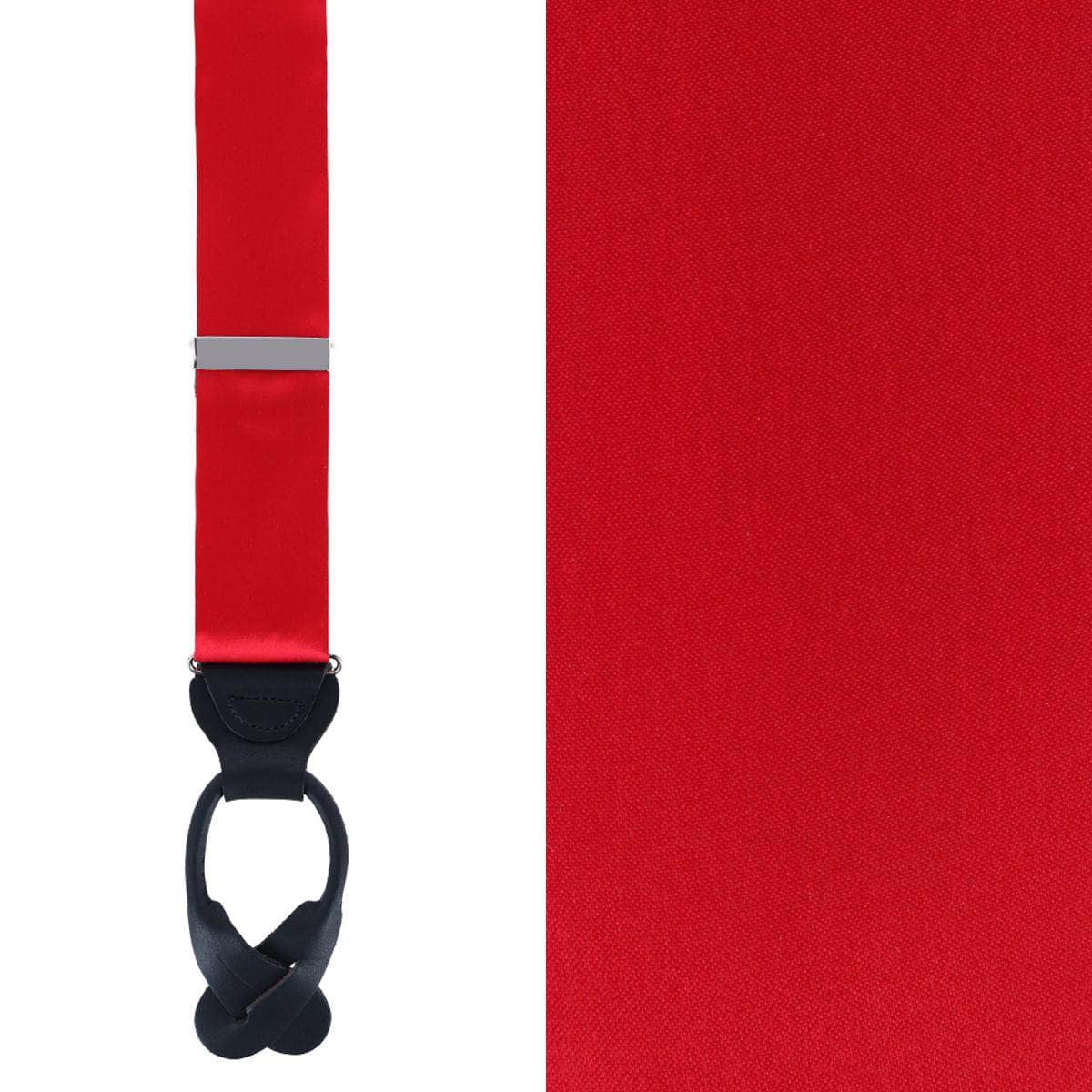 Dutton Solid Color Silk Button End Braces - Red
