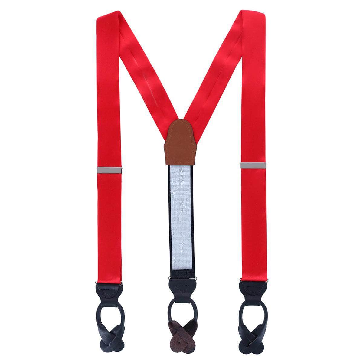 Dutton Solid Color Silk Button End Braces - Red