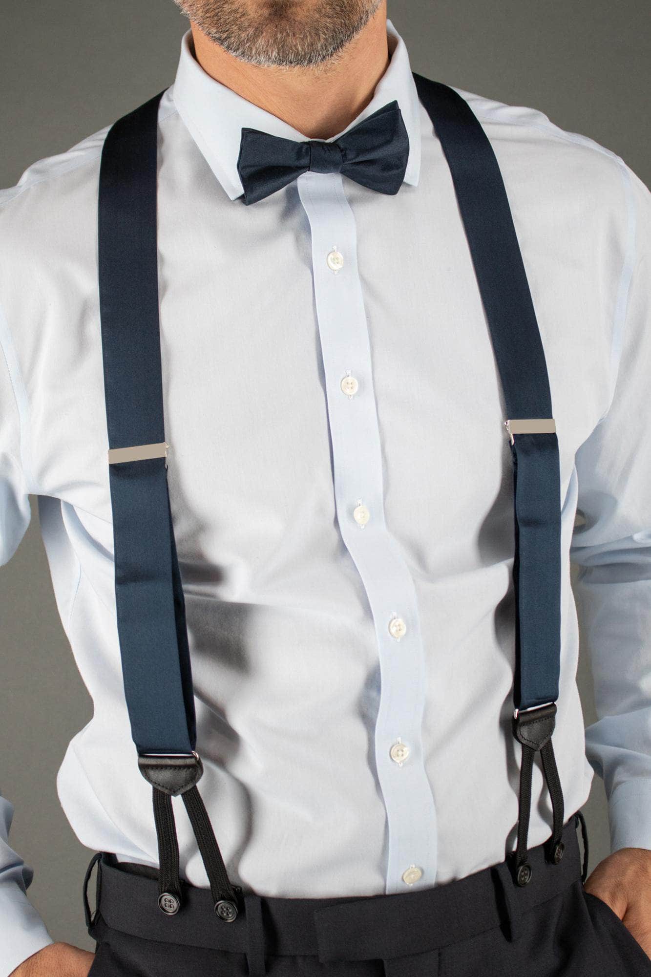 Sutton Solid Color Silk Formal End Braces 35mm Y-Back - Navy