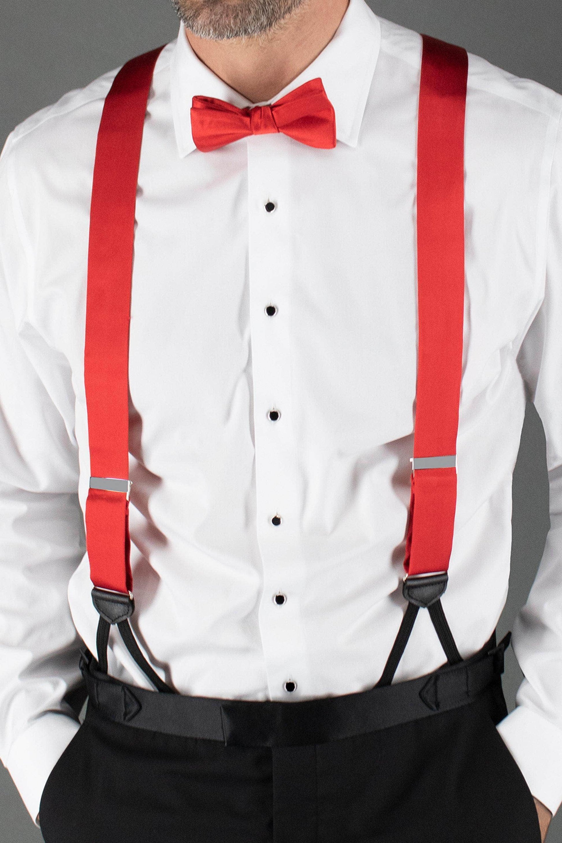 Sutton Solid Color Silk Formal End Braces 35mm Y-Back - Red