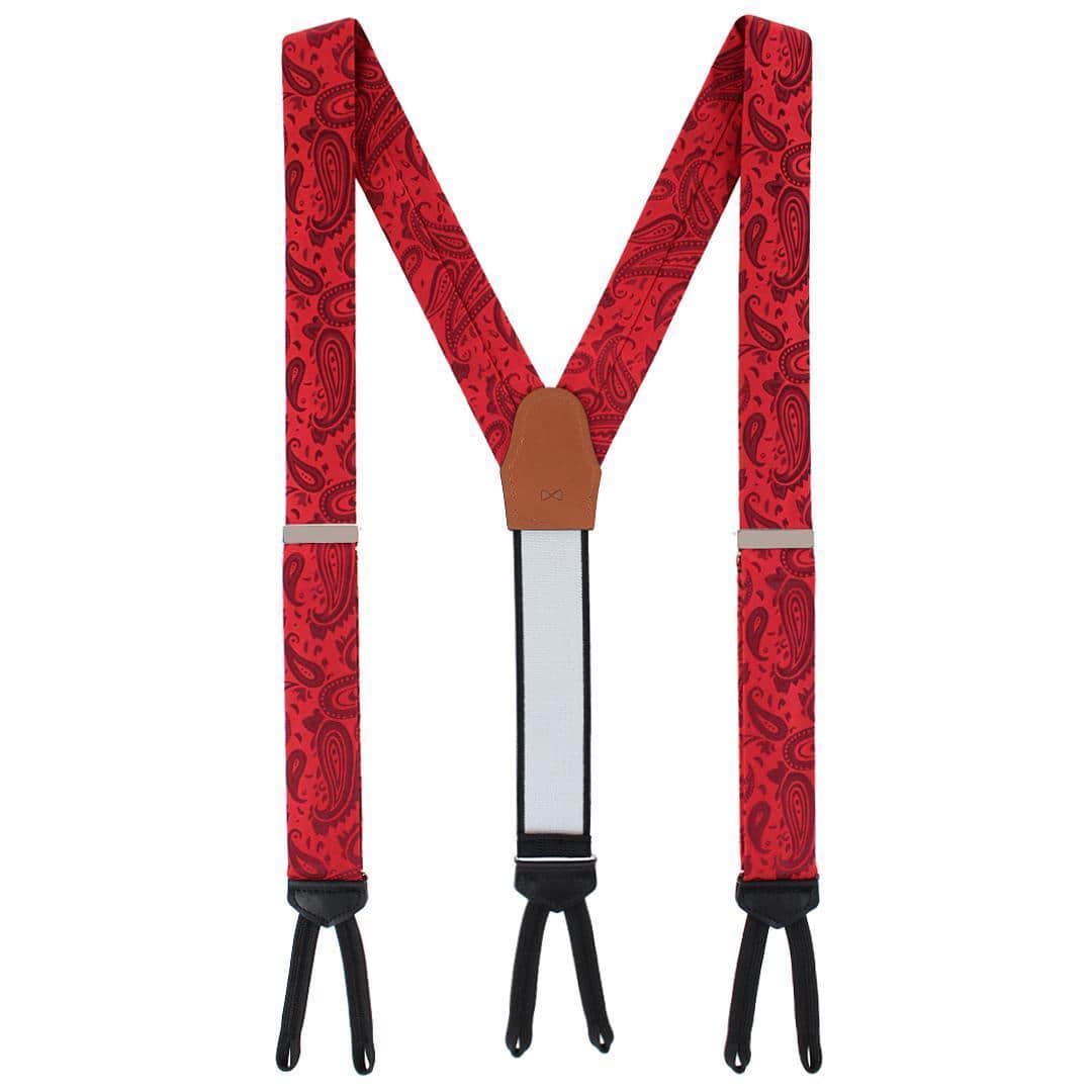 Banbury Tone on Tone Paisley Silk Braces and Bow Tie Set - Red