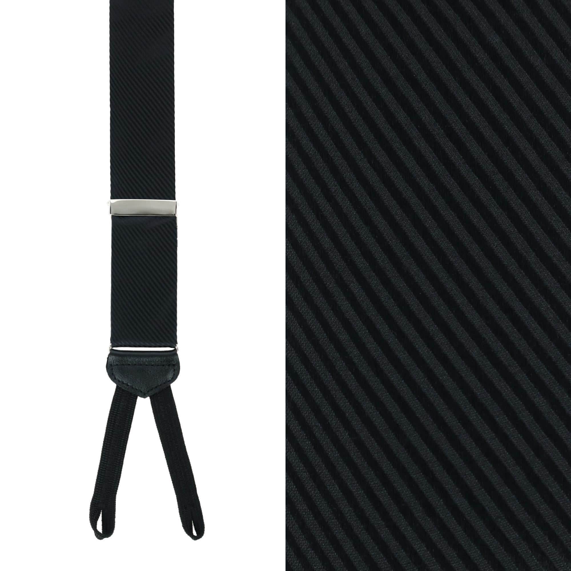 Leyton Diagonal Lined Tone on Tone Silk Formal Braces - Black