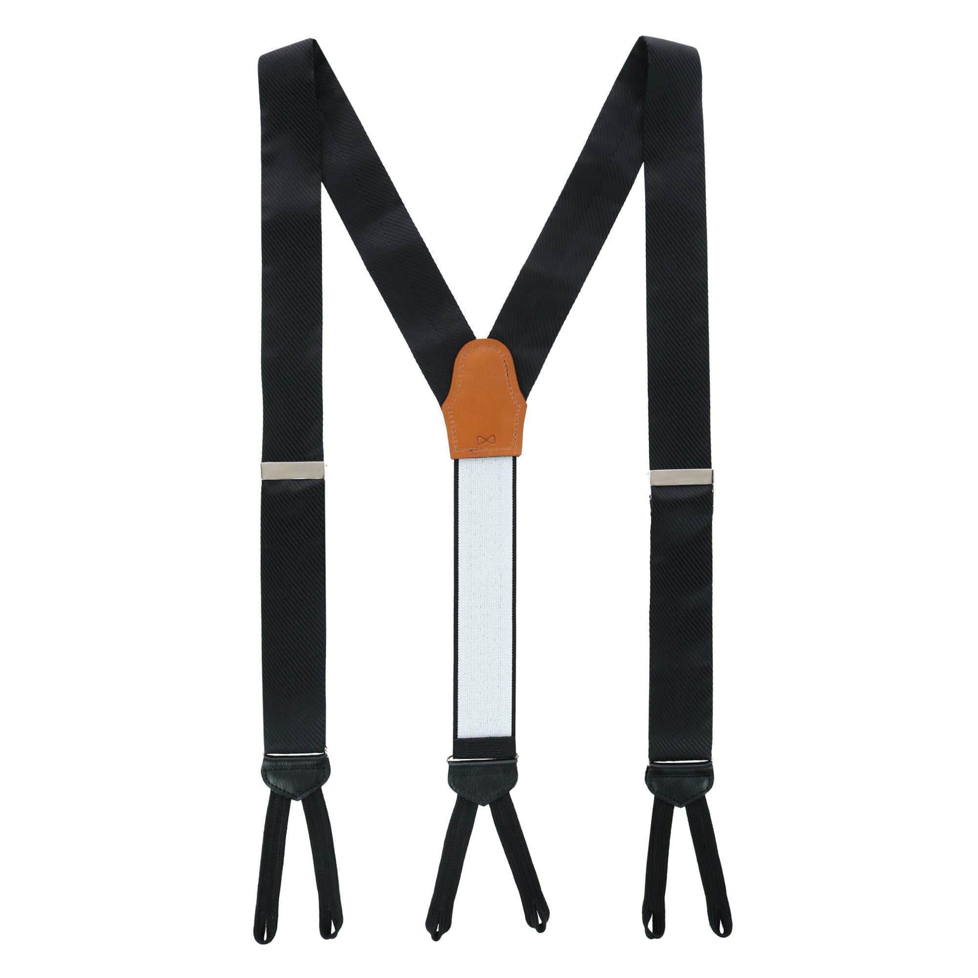 Leyton Diagonal Lined Tone on Tone Silk Formal Braces - Black