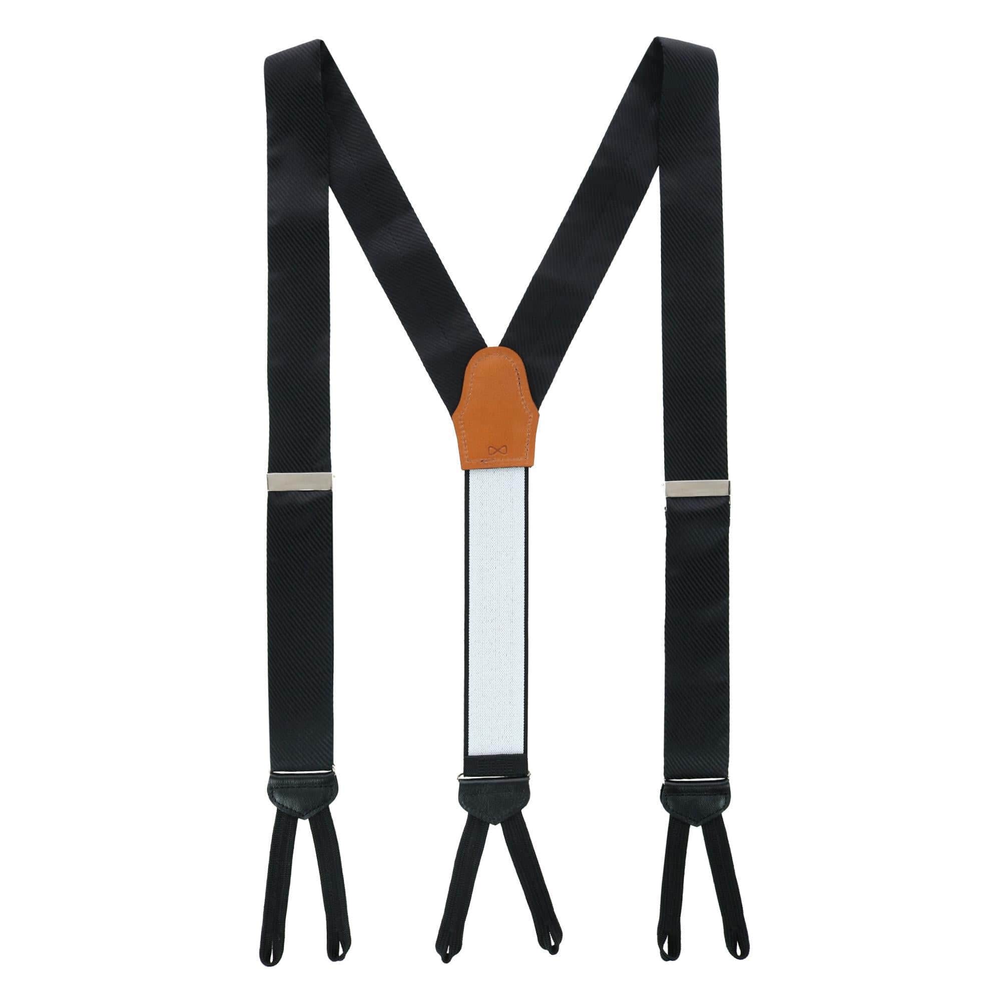 Leyton Diagonal Lined Tone on Tone Silk Formal Braces - Black