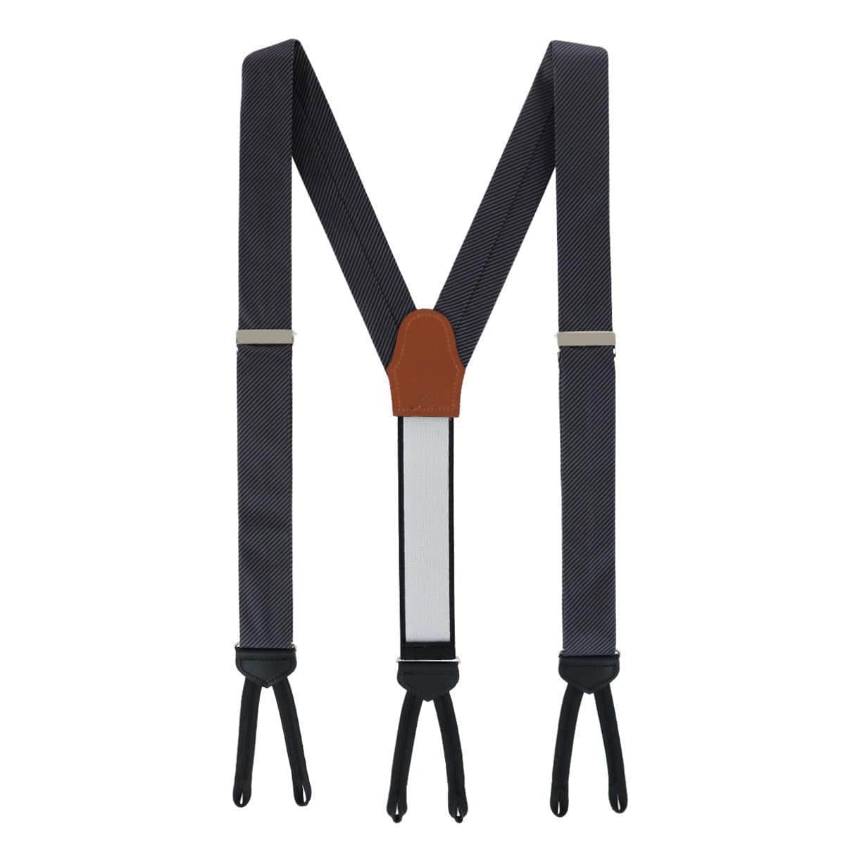 Leyton Diagonal Lined Tone on Tone Silk Formal Braces - Graphite