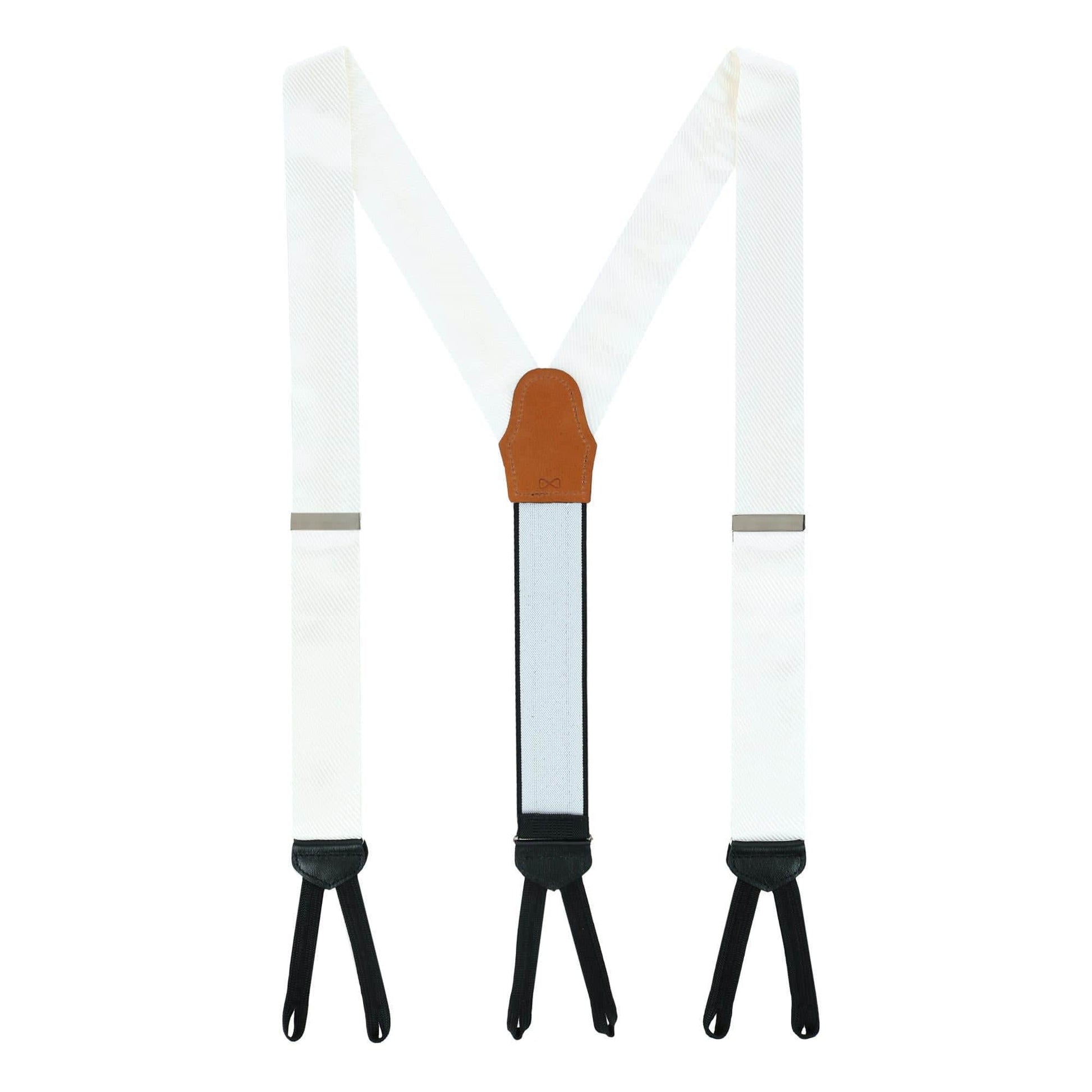 Leyton Diagonal Lined Tone on Tone Silk Formal Braces - White