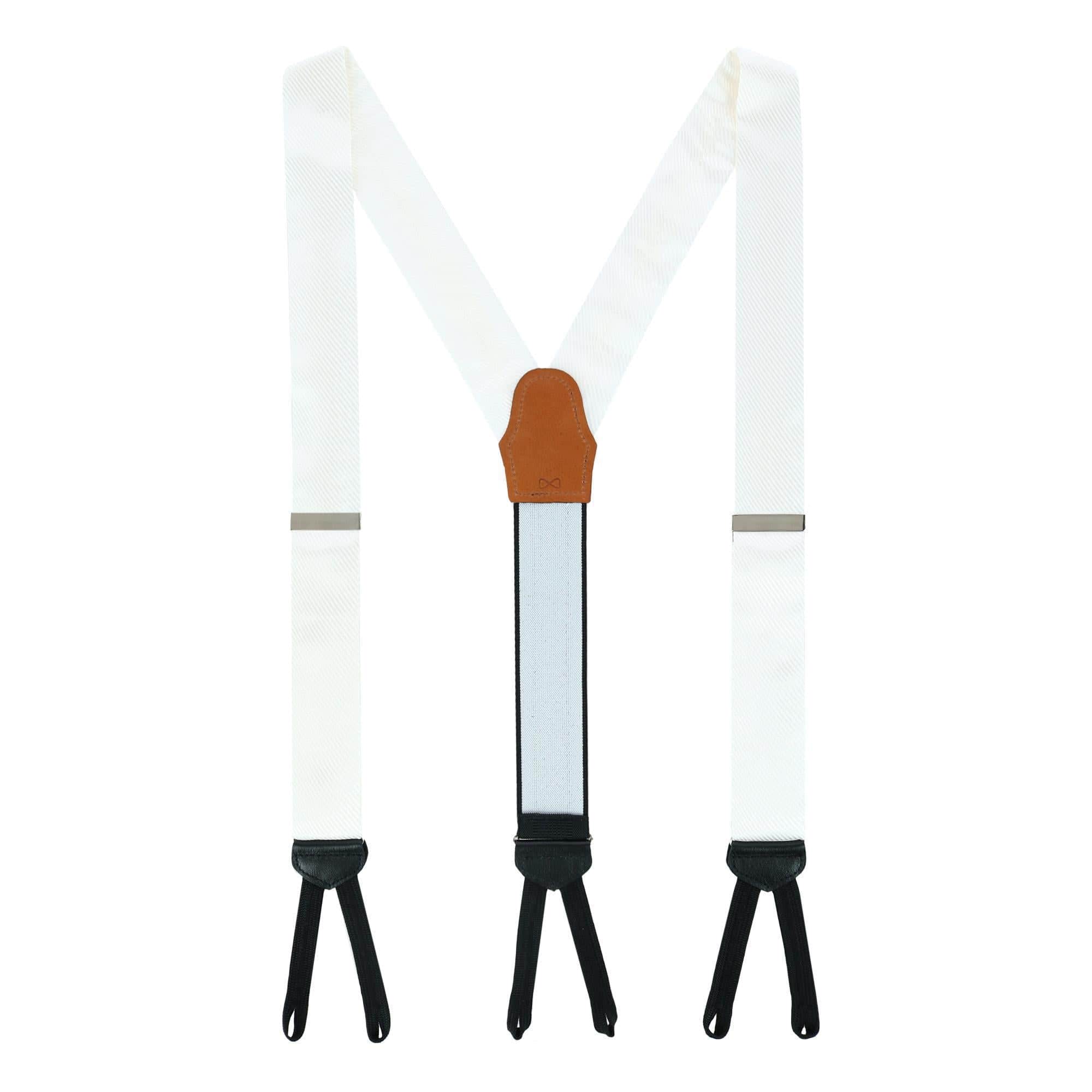 Leyton Diagonal Lined Tone on Tone Silk Formal Braces - White