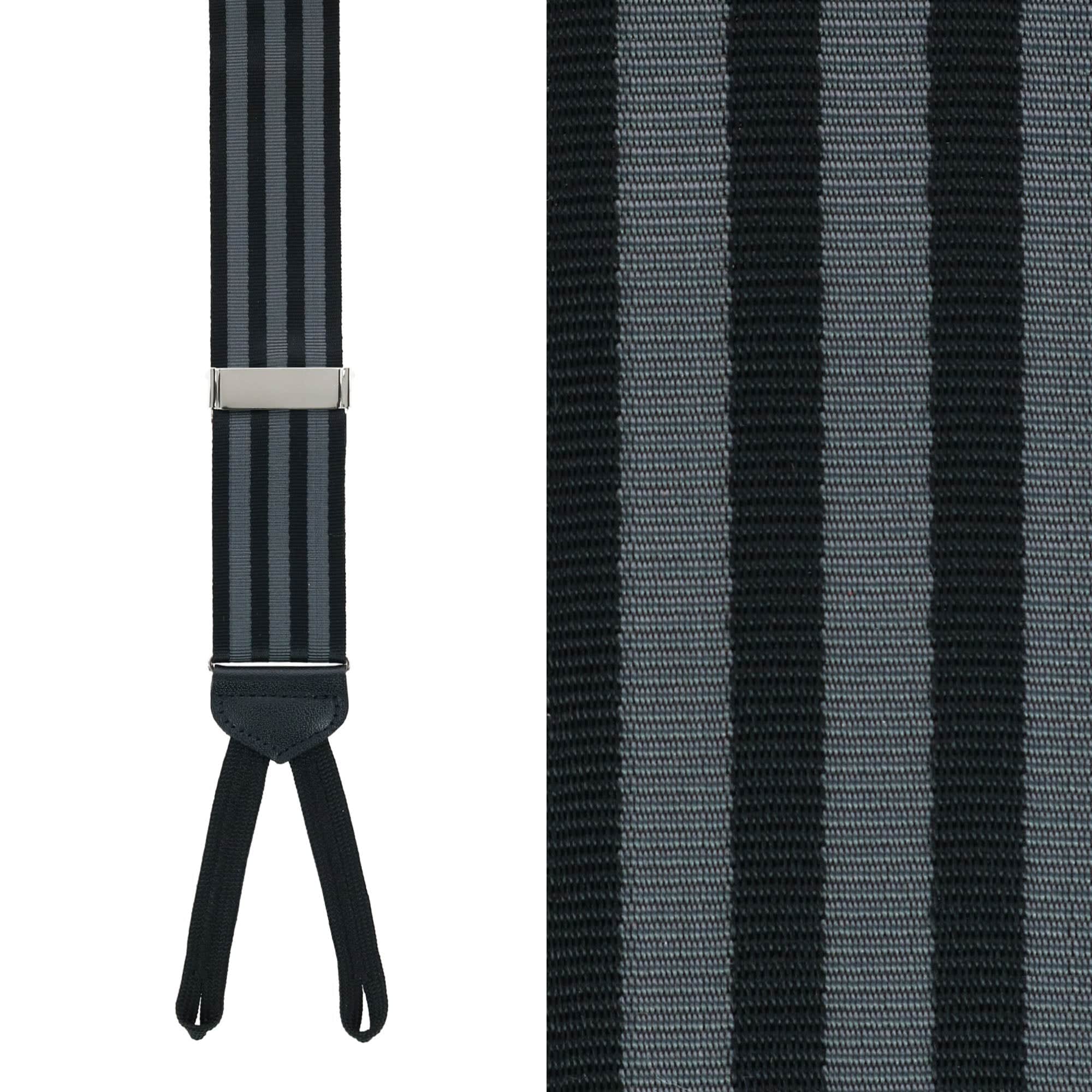 Astaire 38mm Grosgrain Stripe Ribbon Formal End Braces - Black with Grey Stripe