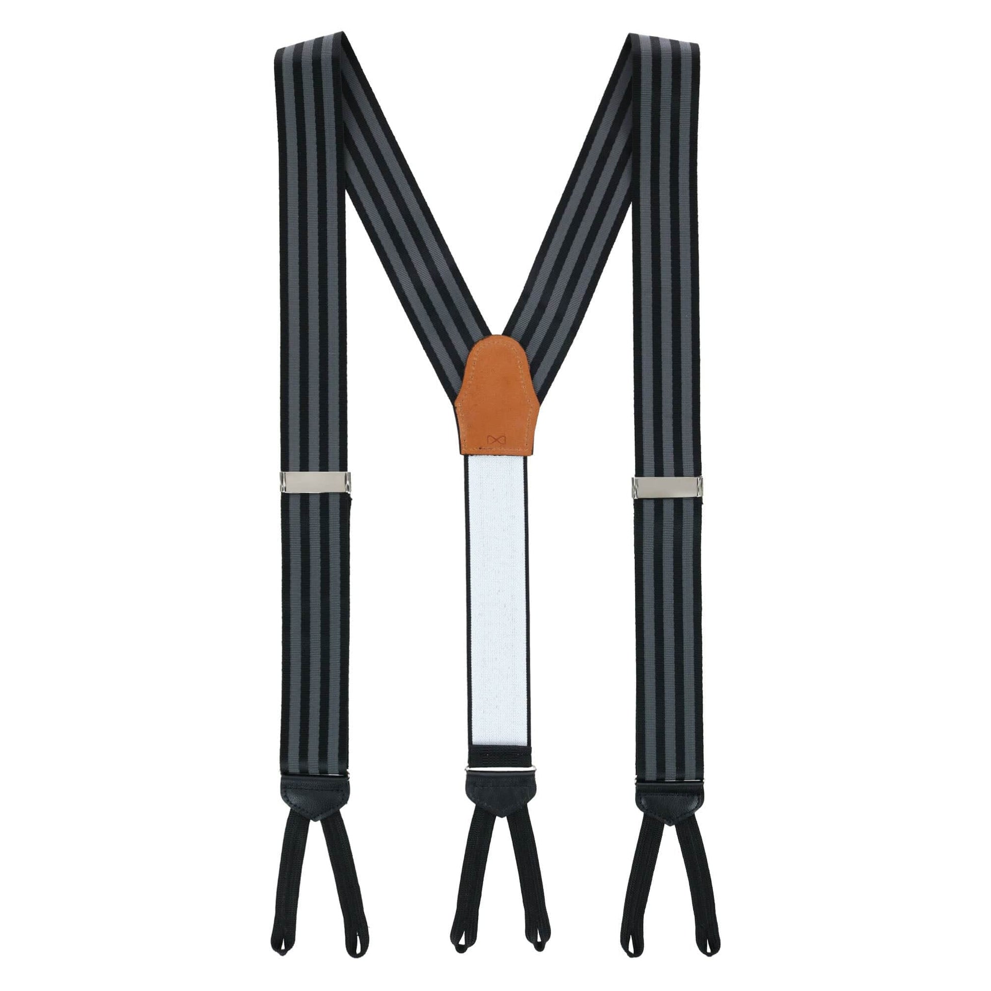 Astaire 38mm Grosgrain Stripe Ribbon Formal End Braces - Black with Grey Stripe