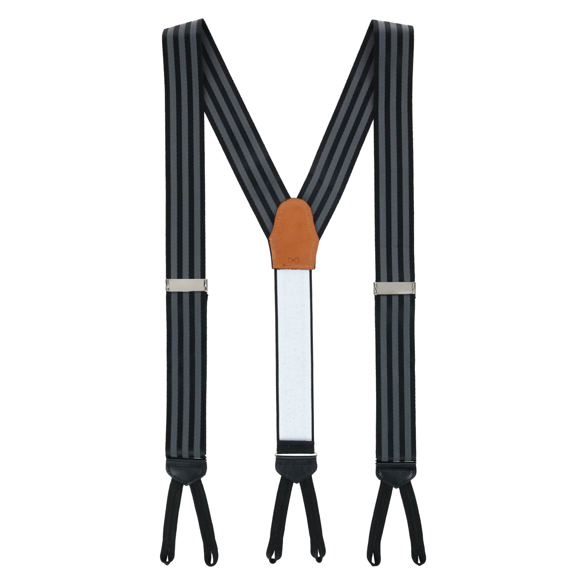 Astaire 38mm Grosgrain Stripe Ribbon Formal End Braces - Black with Grey Stripe