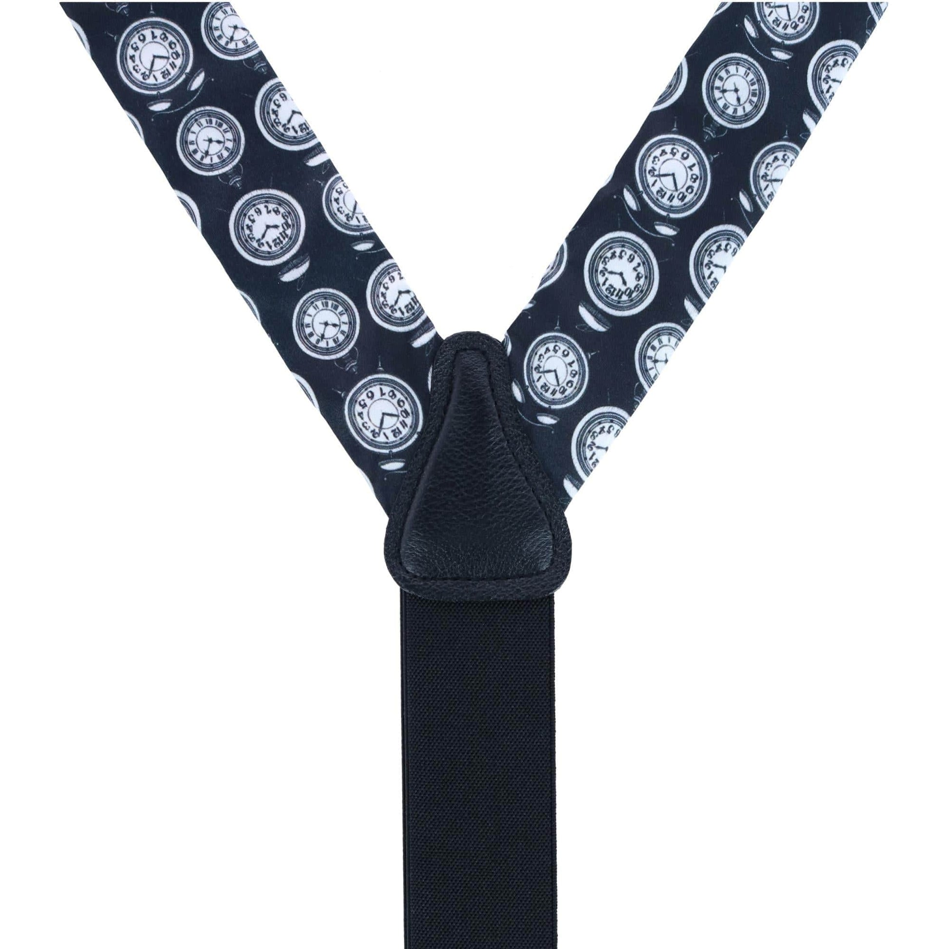 Ticking Time Clock Silk Button End Braces - Black