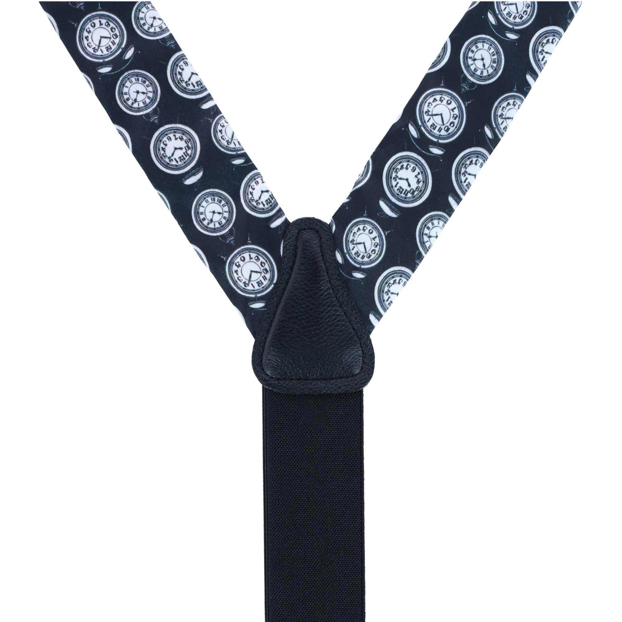 Ticking Time Clock Silk Button End Braces - Black