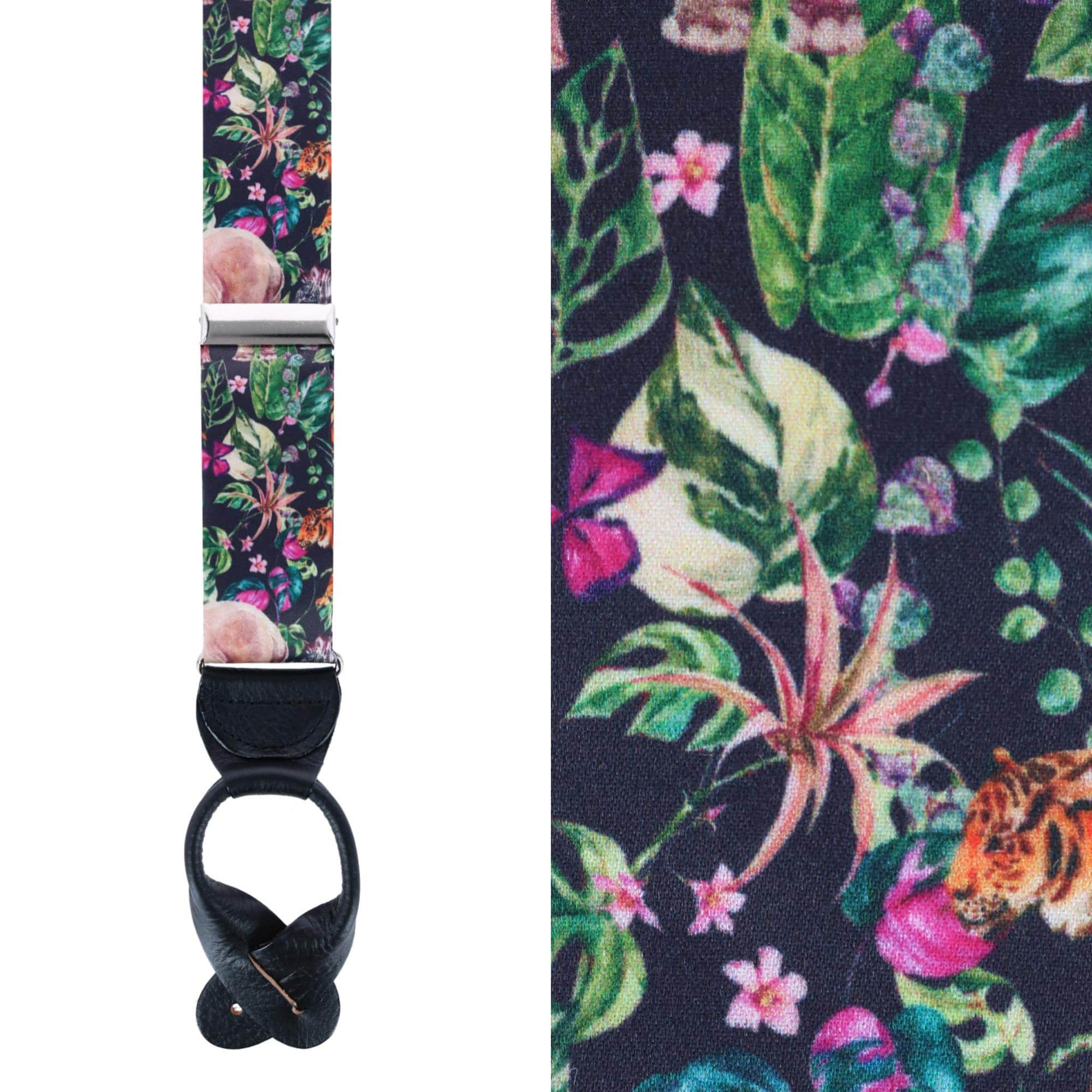 Animal Safari Silk Button End Braces - Black