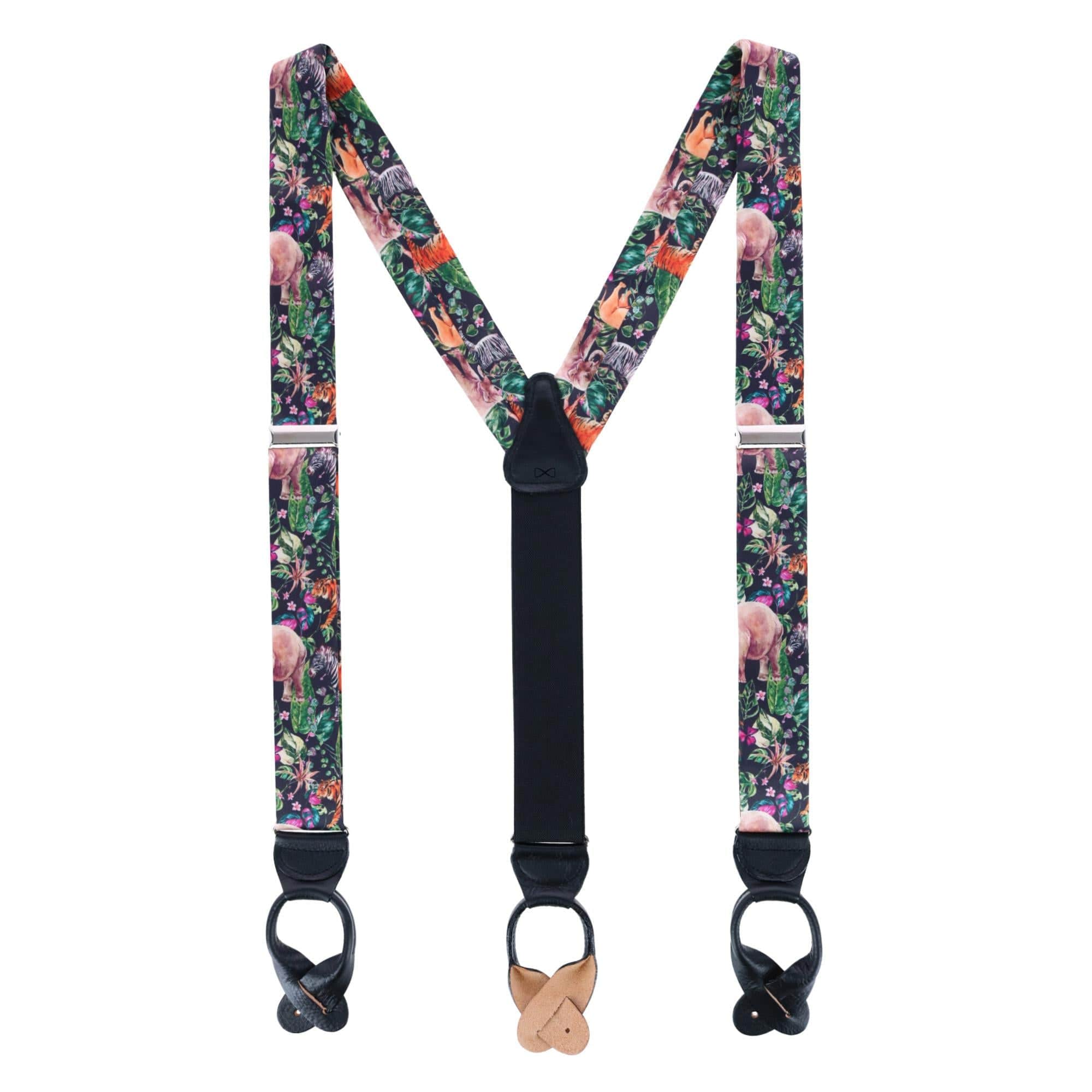 Animal Safari Silk Button End Braces - Black