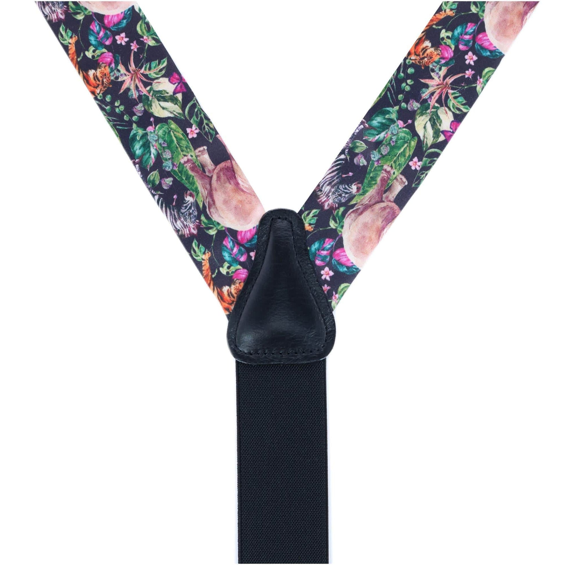Animal Safari Silk Button End Braces - Black