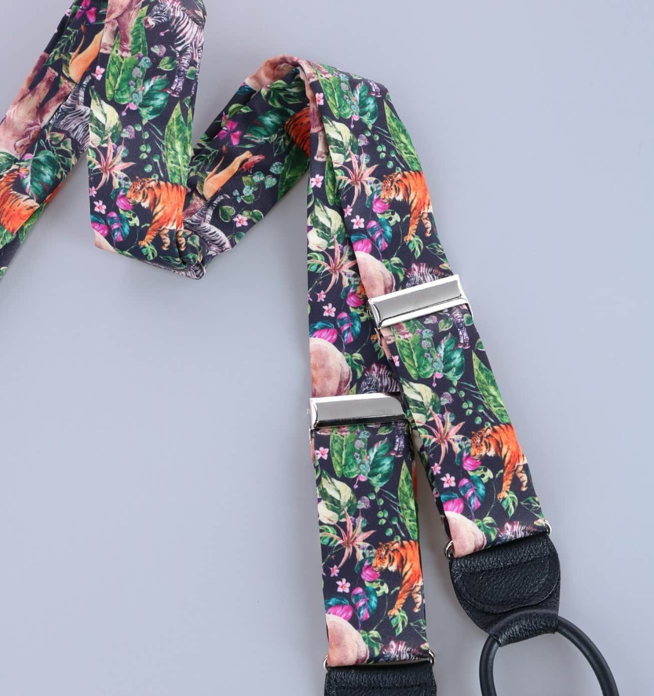 Animal Safari Silk Button End Braces - Black