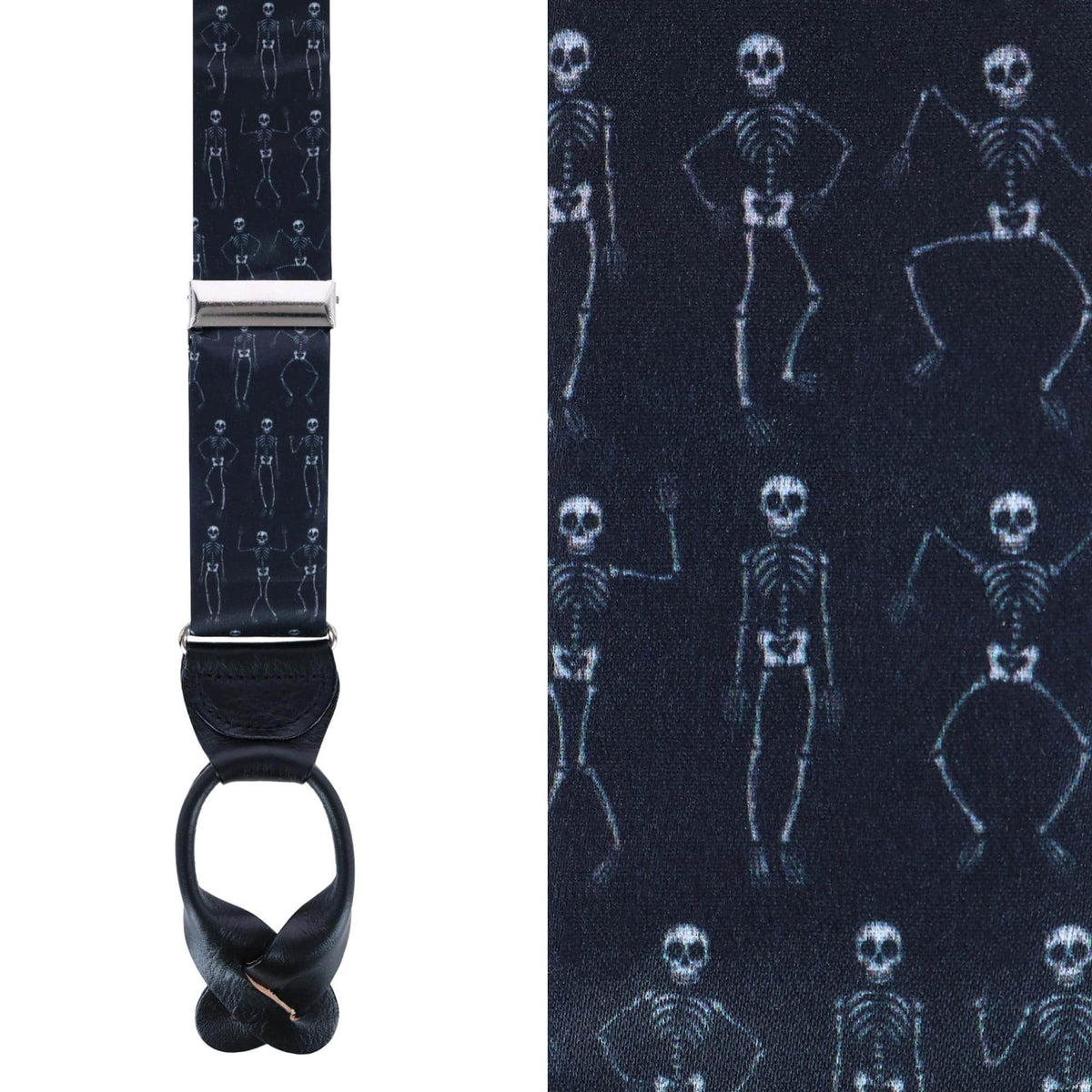 Davy Bones Dancing Skeleton Silk Button End Braces