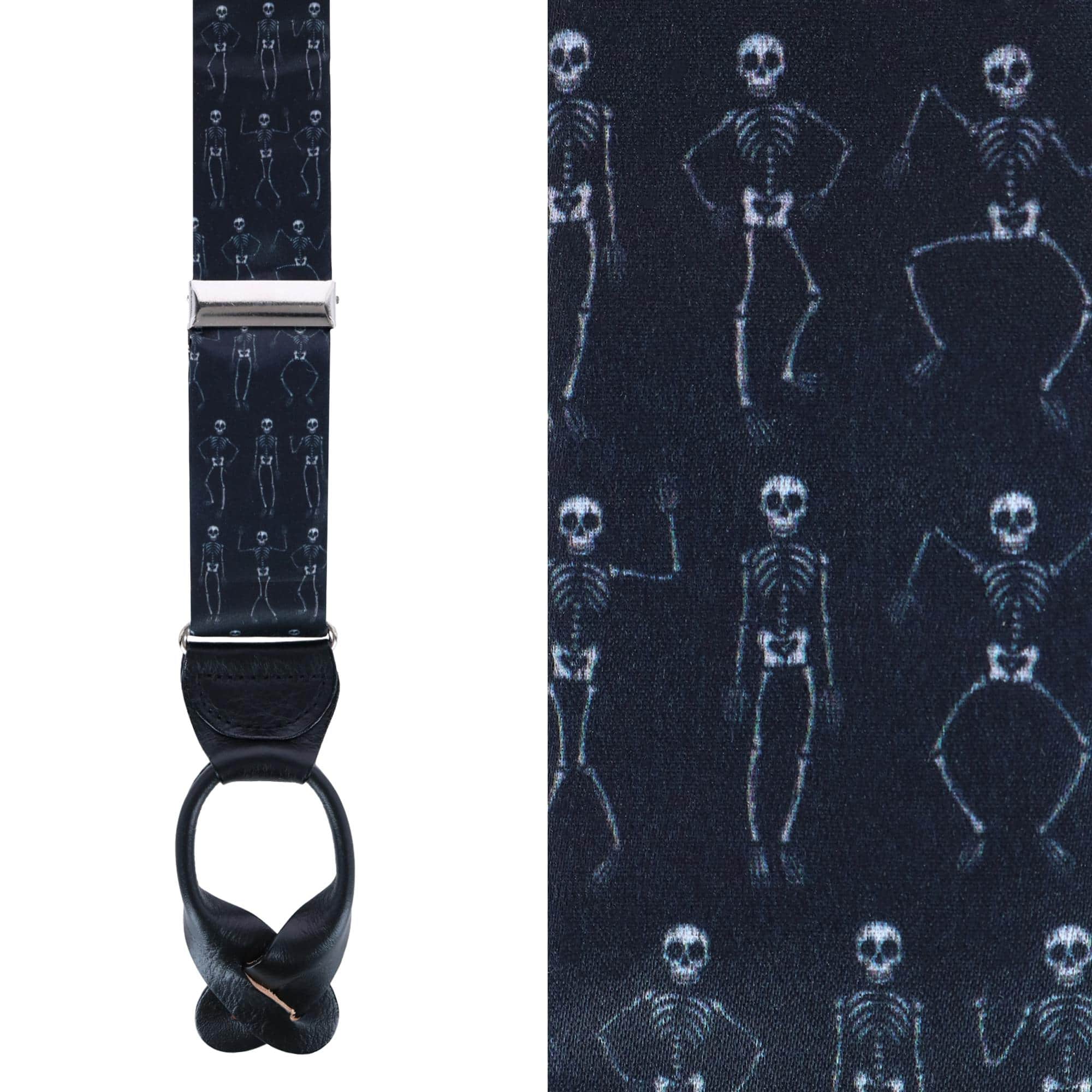 Davy Bones the Dancing Skeleton Silk Button End Braces - Black