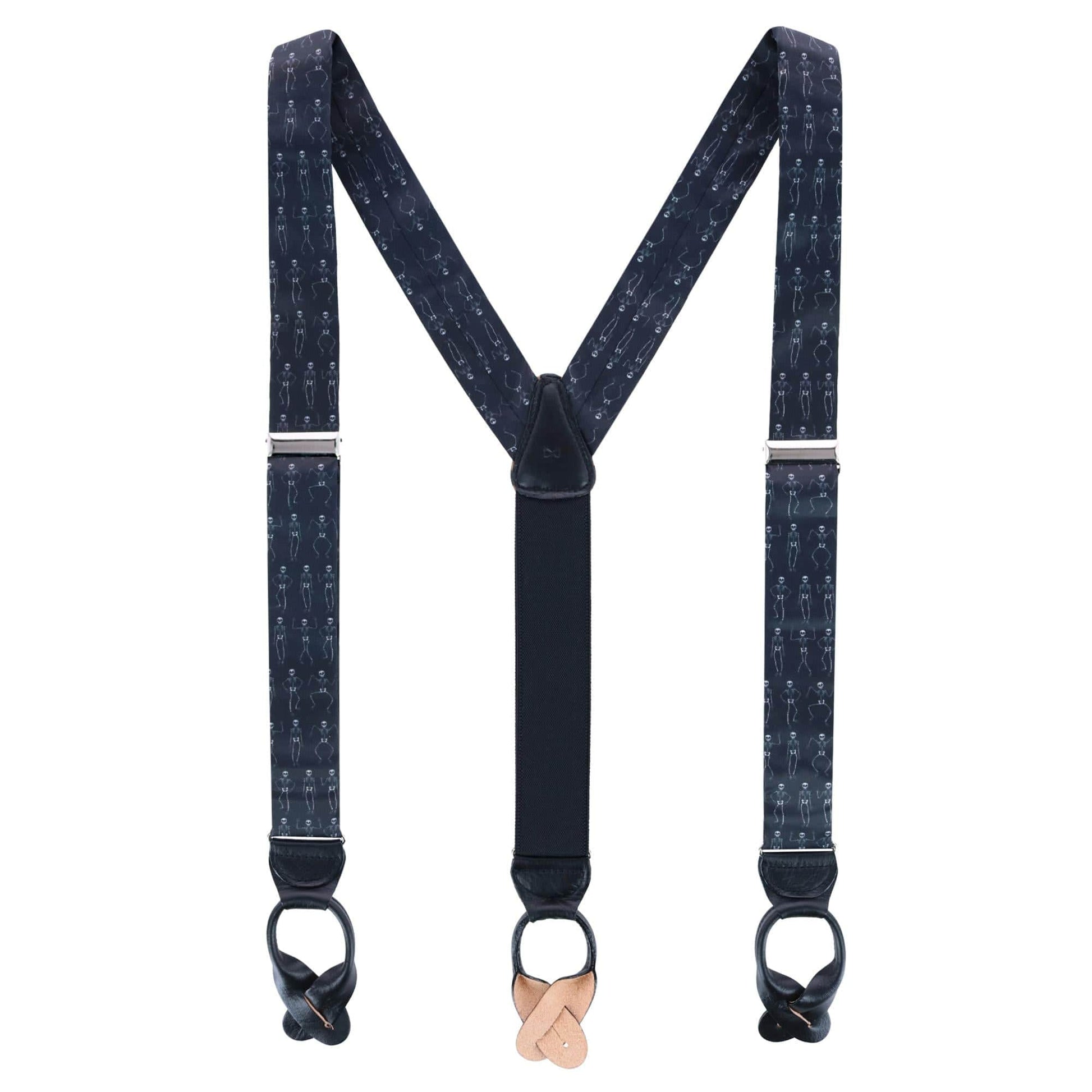 Davy Bones the Dancing Skeleton Silk Button End Braces - Black