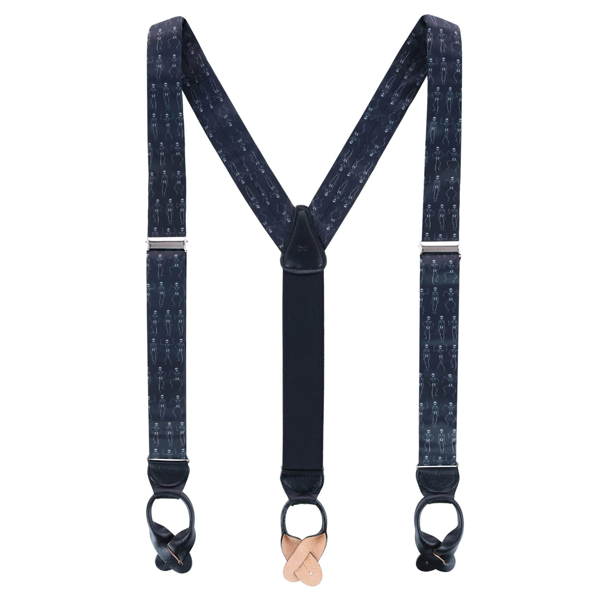 Davy Bones the Dancing Skeleton Silk Button End Braces - Black