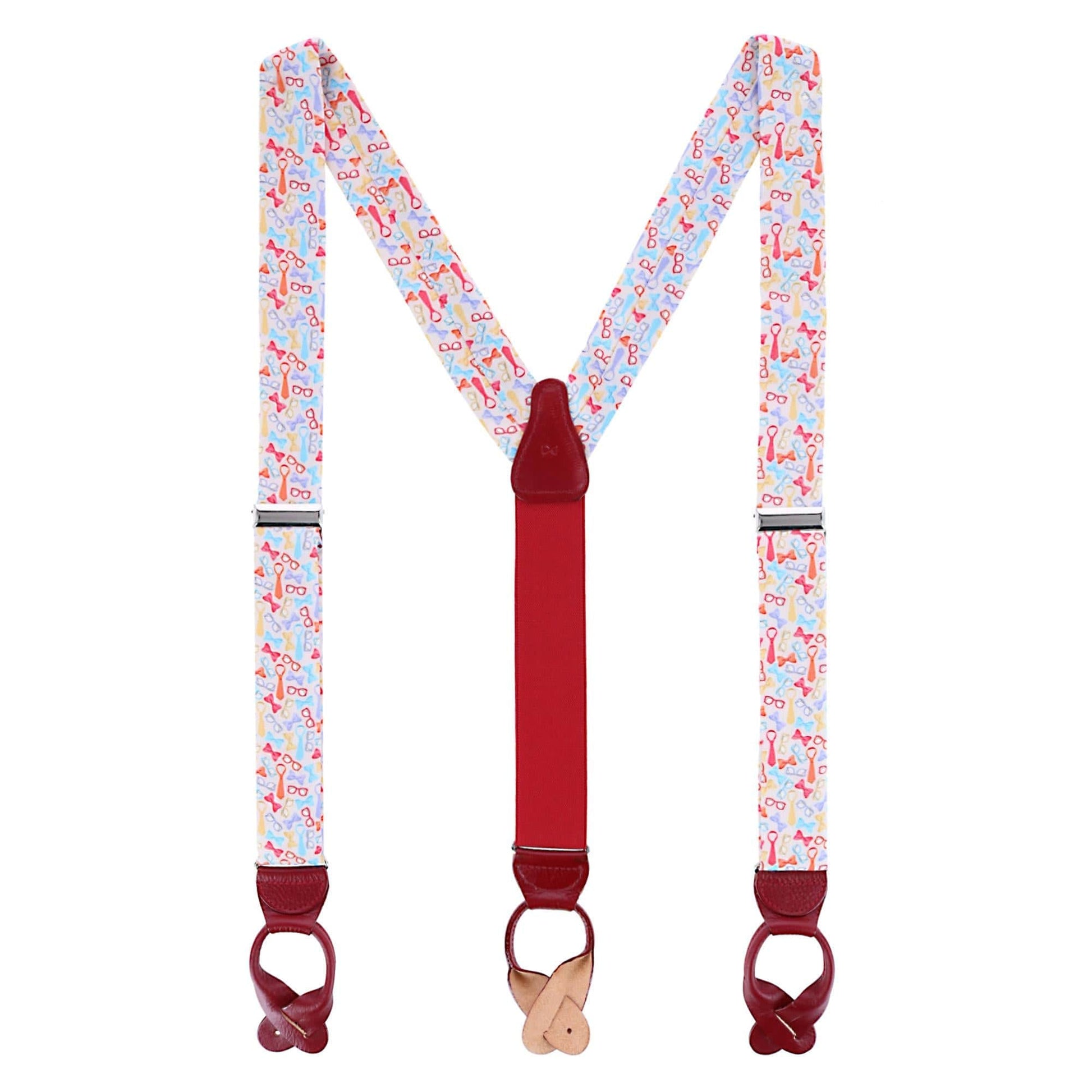 The Fashionisto Tie and Glasses Linen Button Braces - Multiple Colors