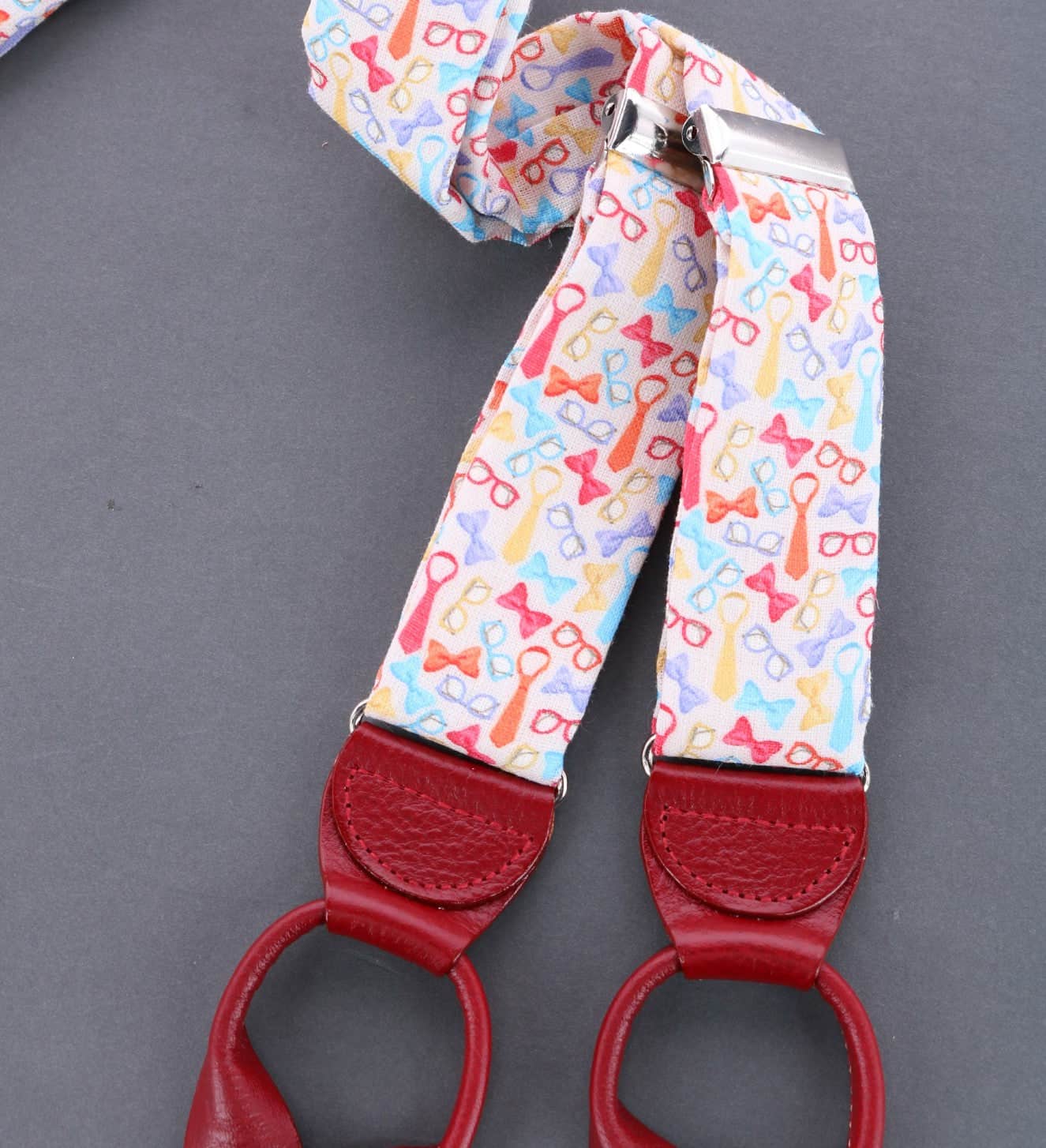 The Fashionisto Tie and Glasses Linen Button Braces - Multiple Colors