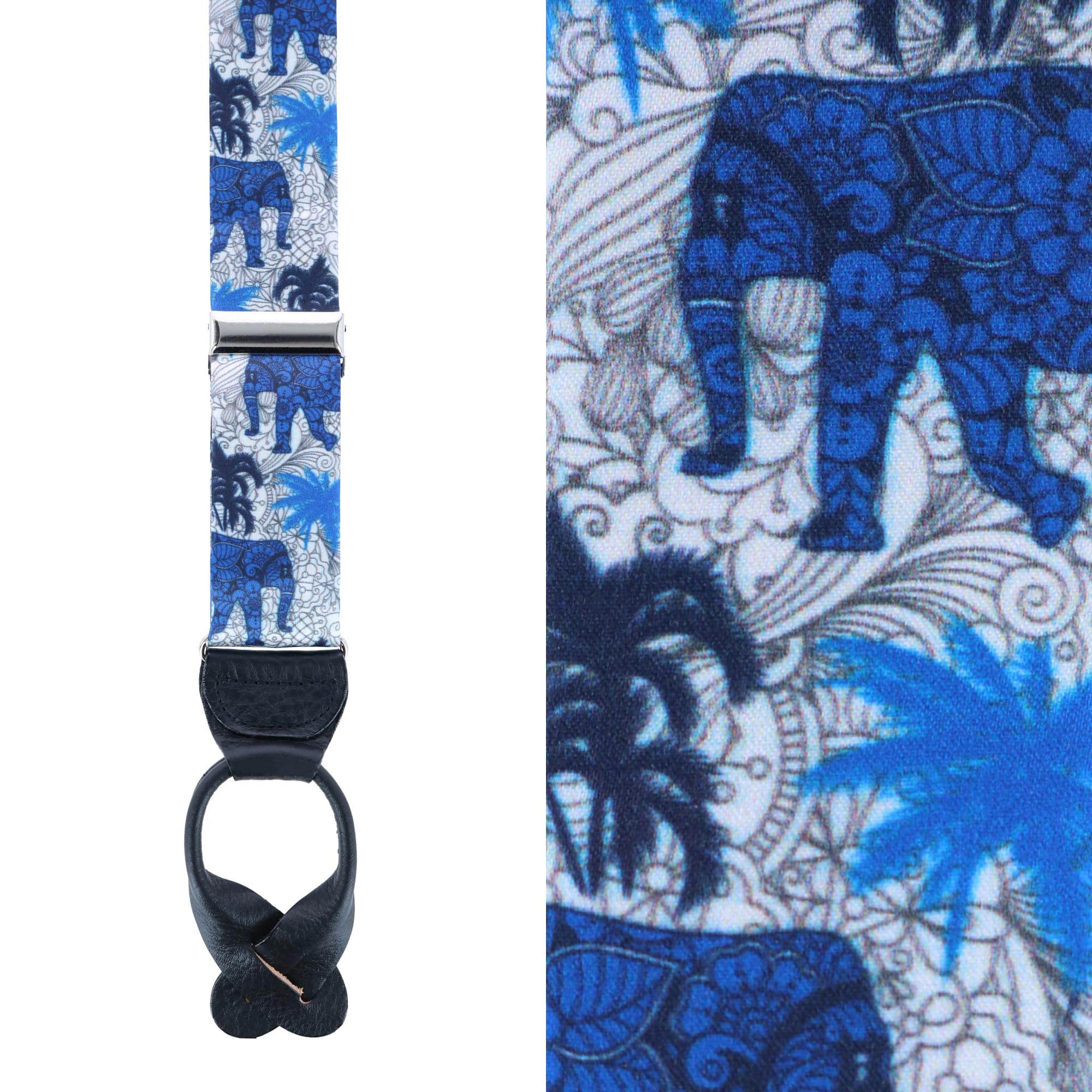 Elliot The Elephant Safari Silk Button End Braces - Blue