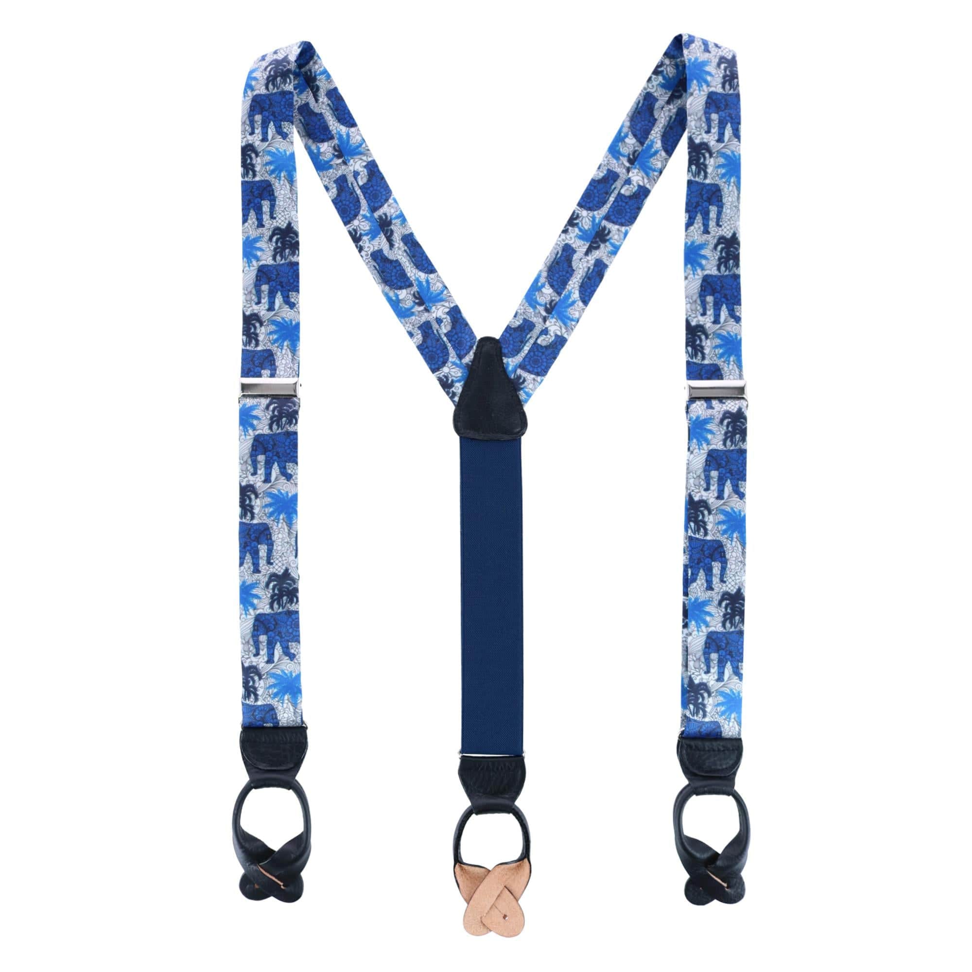 Elliot The Elephant Safari Silk Button End Braces - Blue