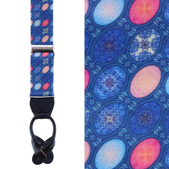 Futuristic Paisley Themed Silk Button End Braces