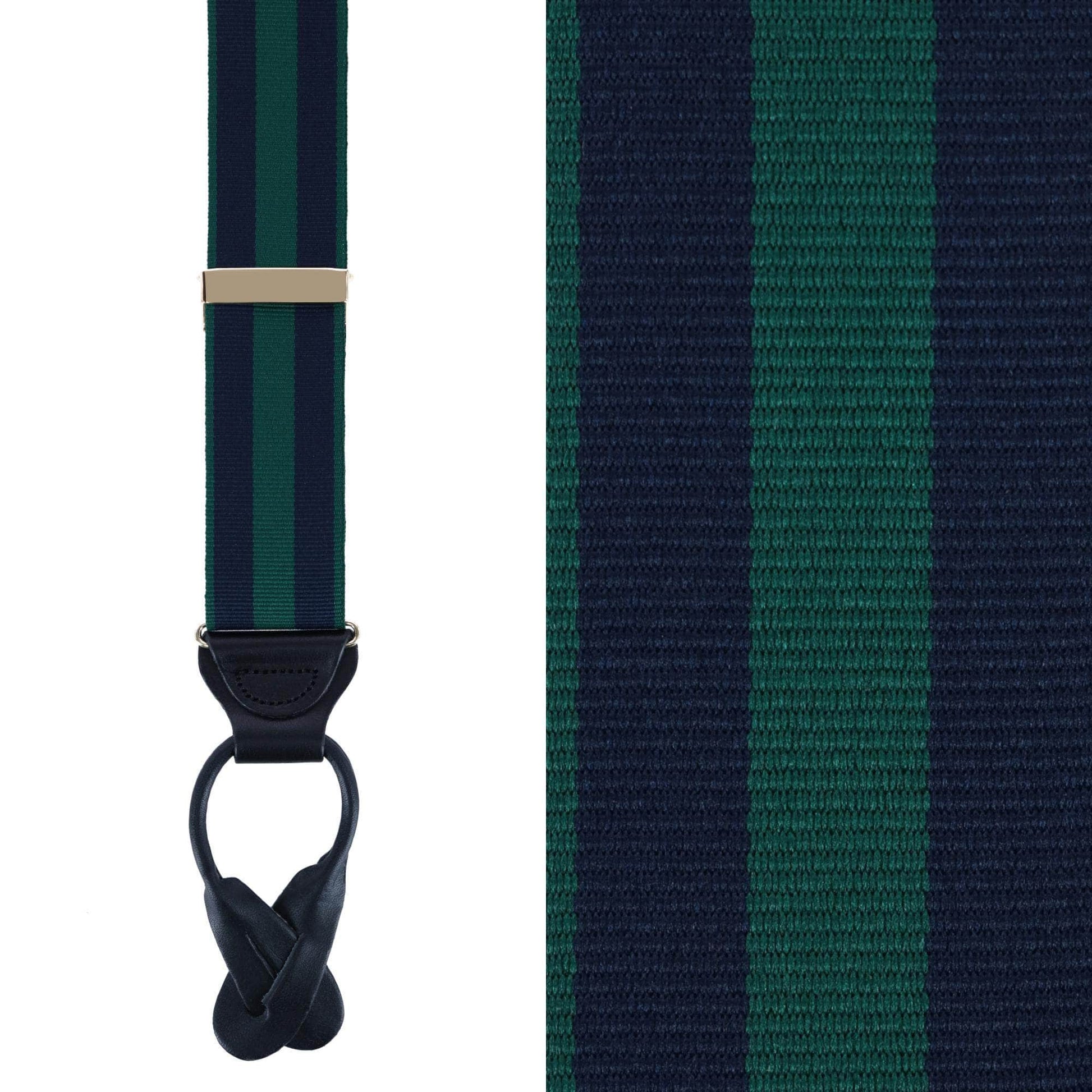 Balint 38MM Striped Non Stretch Grosgrain Button End Braces - Green and Navy