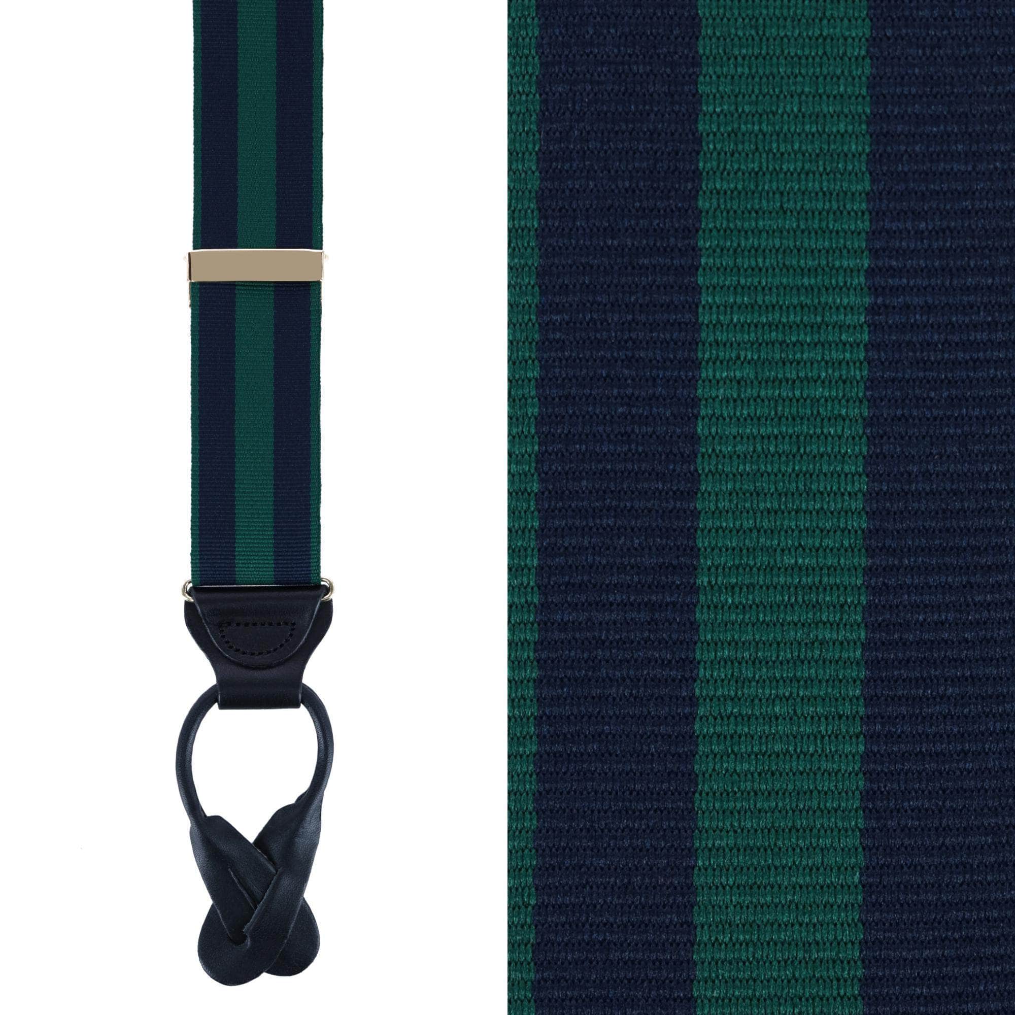 Balint 38MM Striped Non Stretch Grosgrain Button End Braces - Green and Navy