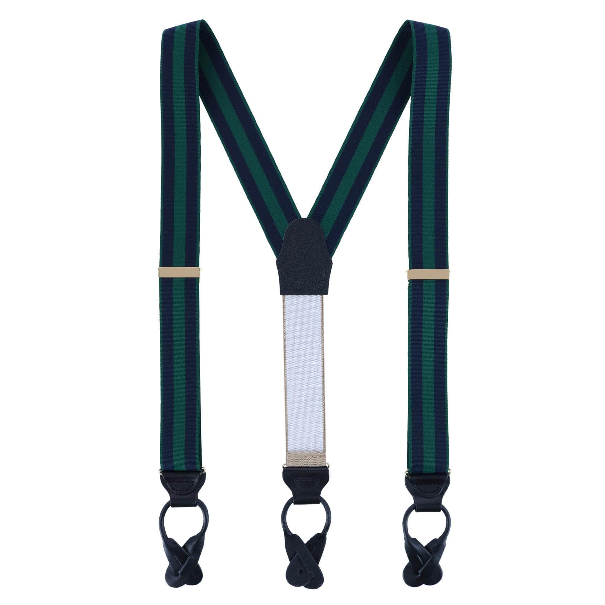 Balint 38MM Striped Non Stretch Grosgrain Button End Braces - Green and Navy