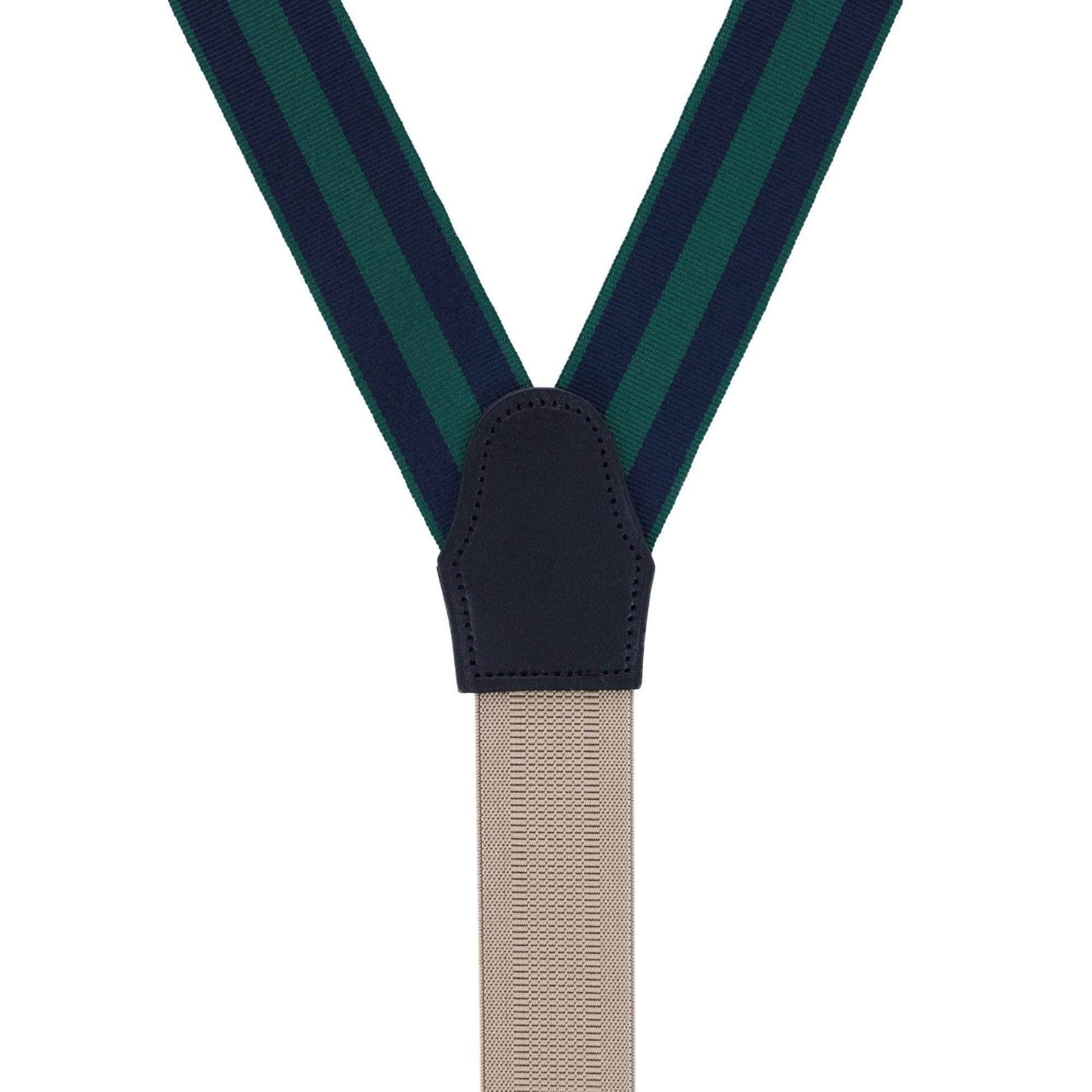 Balint 38MM Striped Non Stretch Grosgrain Button End Braces - Green and Navy