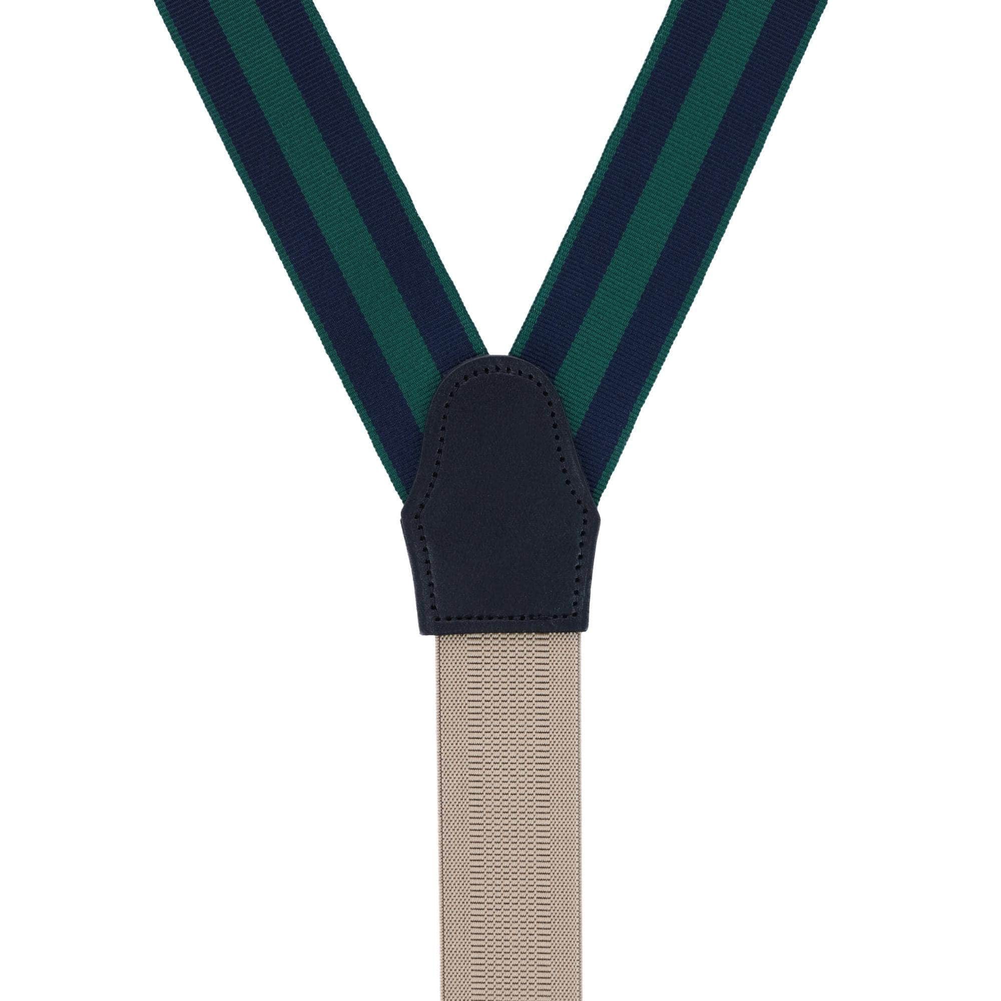 Balint 38MM Striped Non Stretch Grosgrain Button End Braces - Green and Navy
