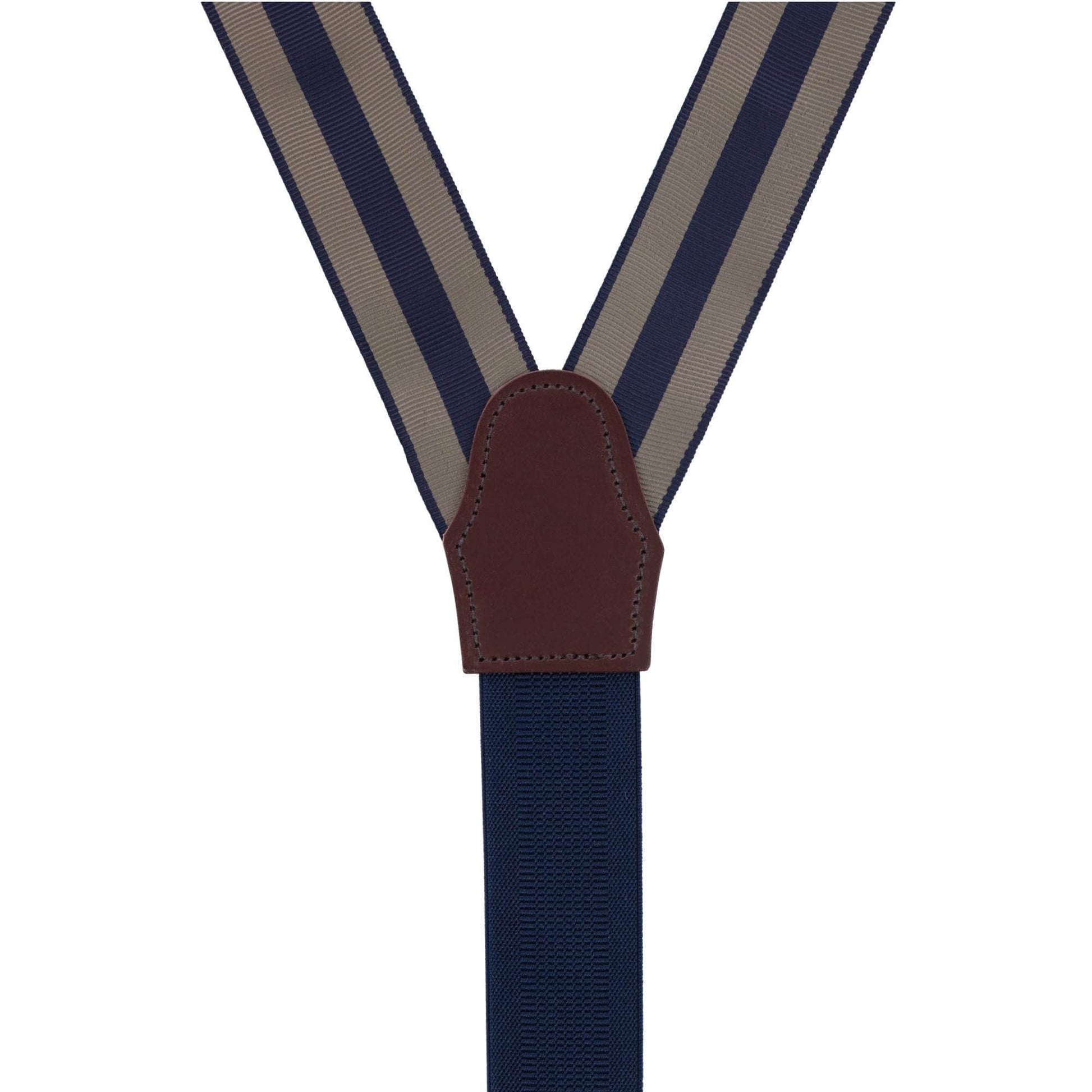 Balint 38MM Striped Non Stretch Grosgrain Button End Braces - Khaki and Navy