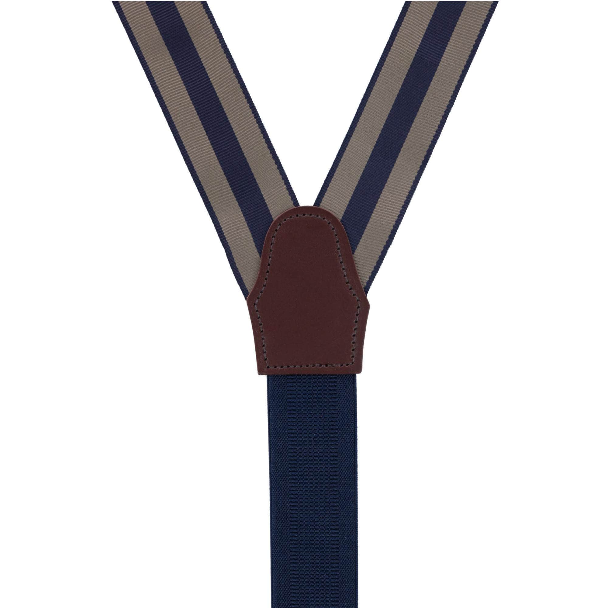 Balint 38MM Striped Non Stretch Grosgrain Button End Braces - Khaki and Navy