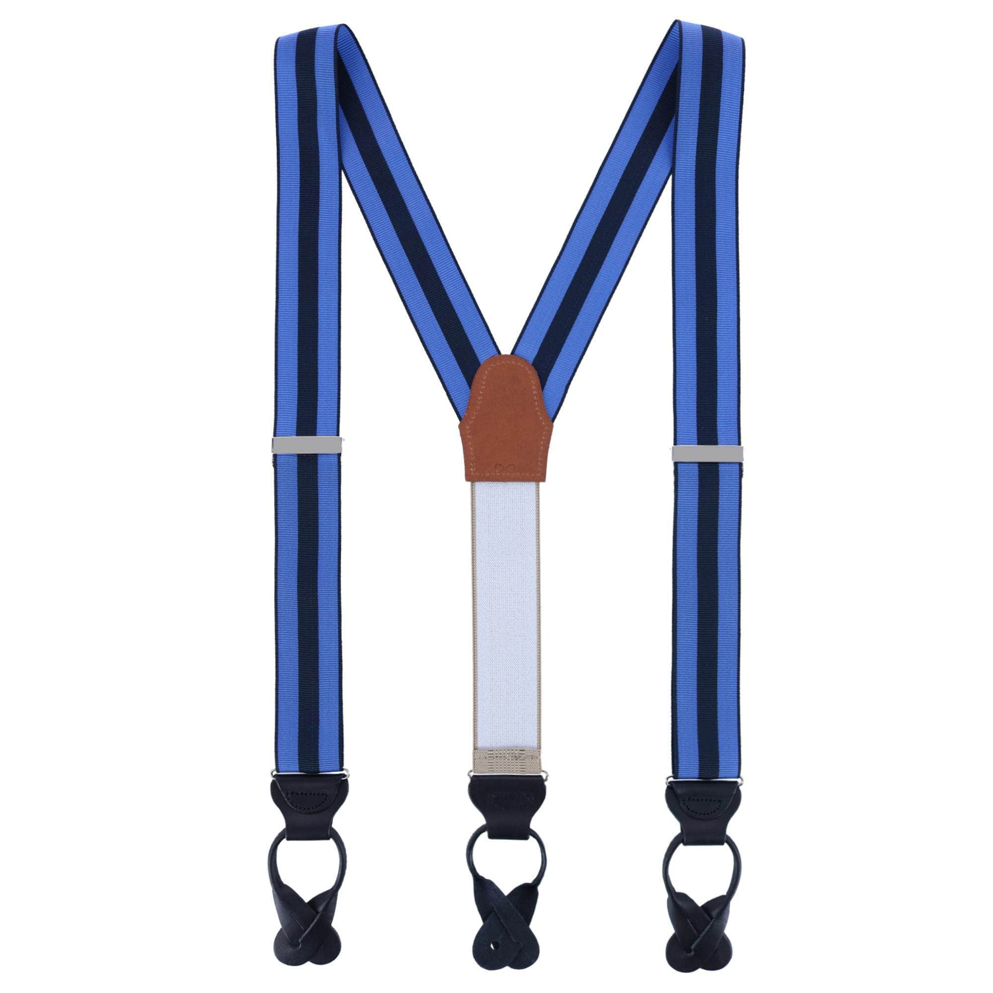 Balint 38MM Striped Non Stretch Grosgrain Button End Braces - Blue and Navy