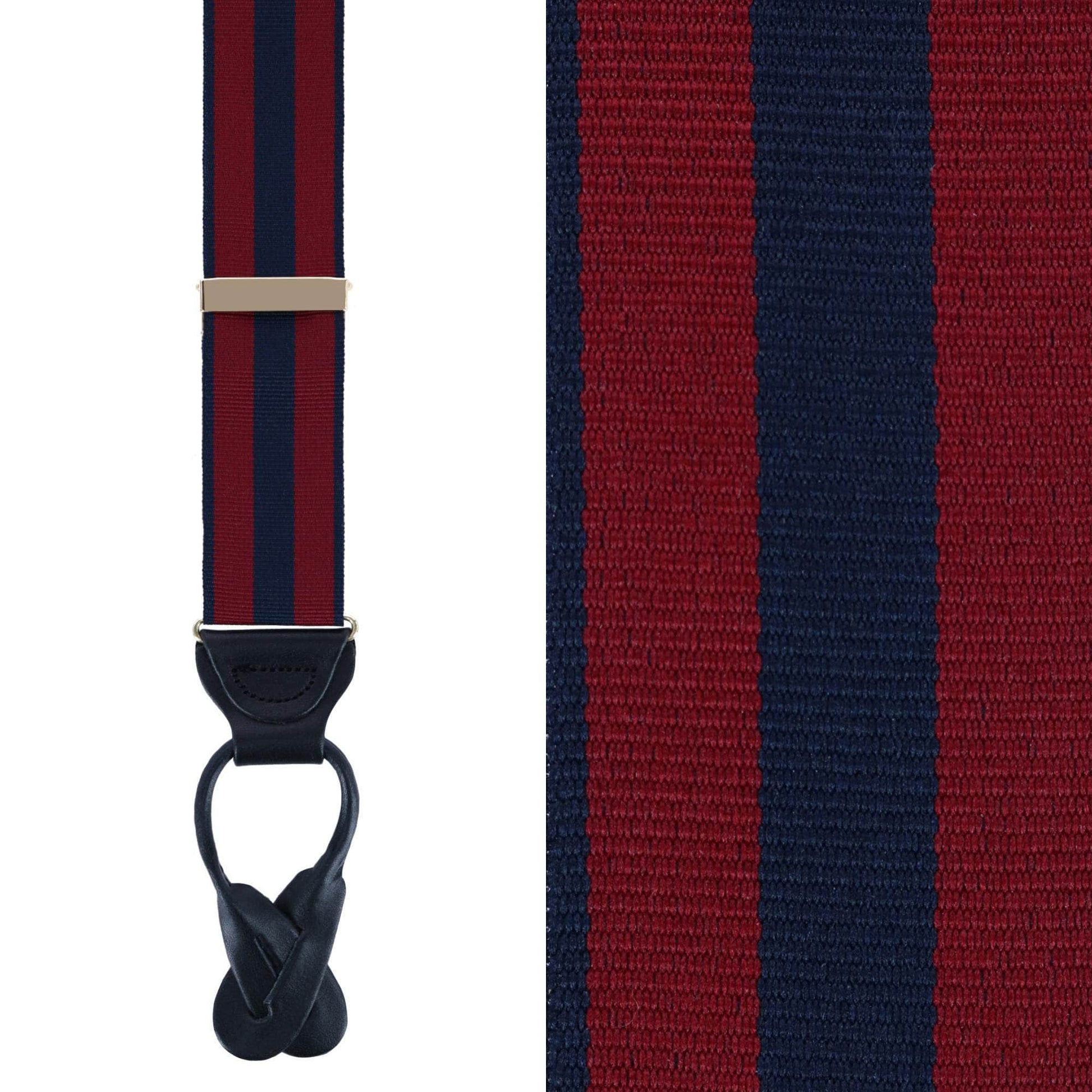 Balint 38MM Striped Non Stretch Grosgrain Button End Braces - Burgundy and Navy
