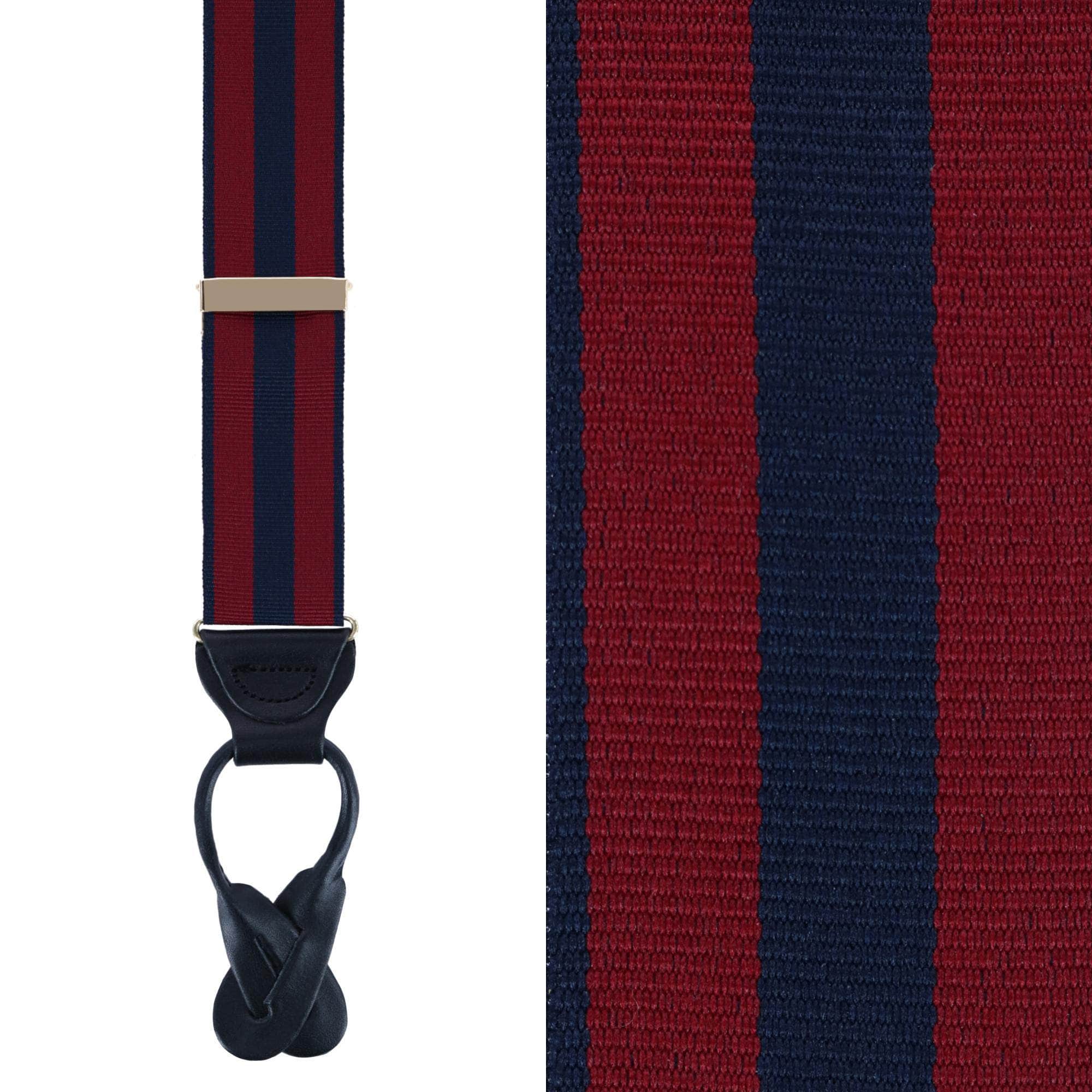 Balint 38MM Striped Non Stretch Grosgrain Button End Braces - Burgundy and Navy