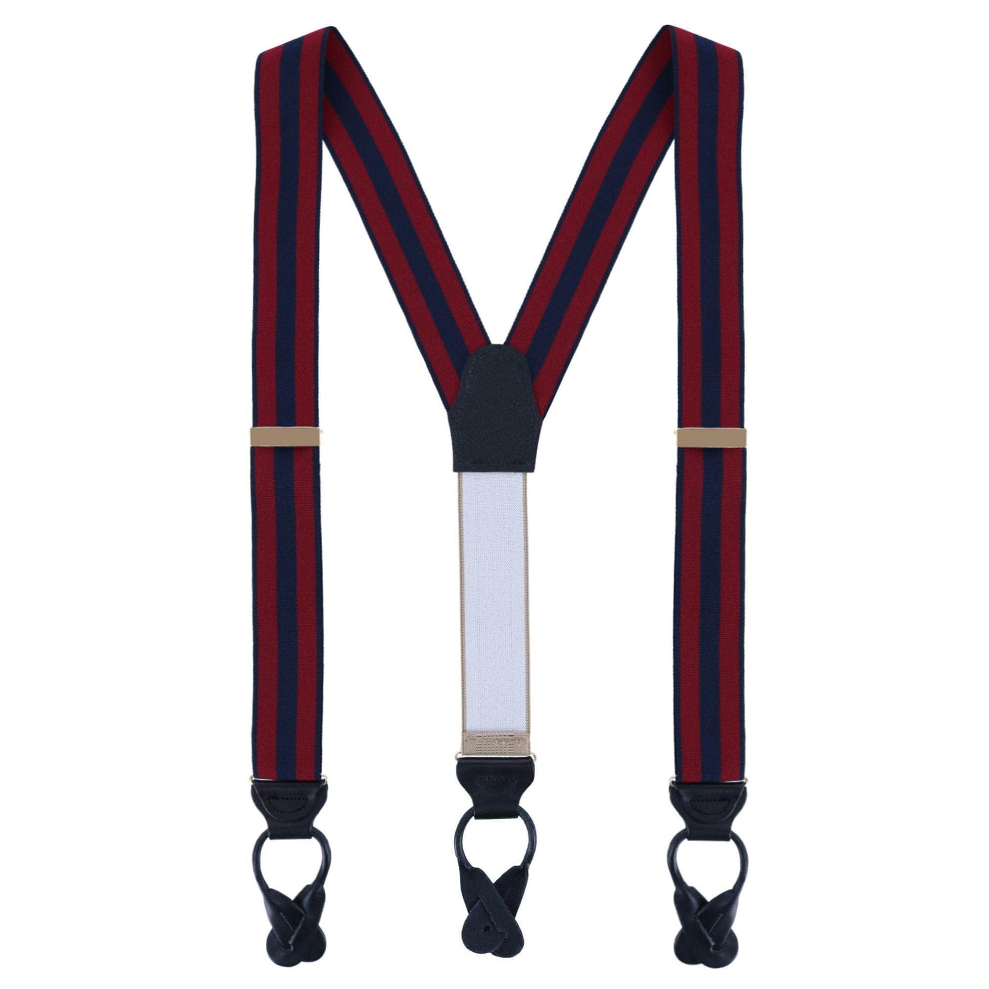 Balint 38MM Striped Non Stretch Grosgrain Button End Braces - Burgundy and Navy