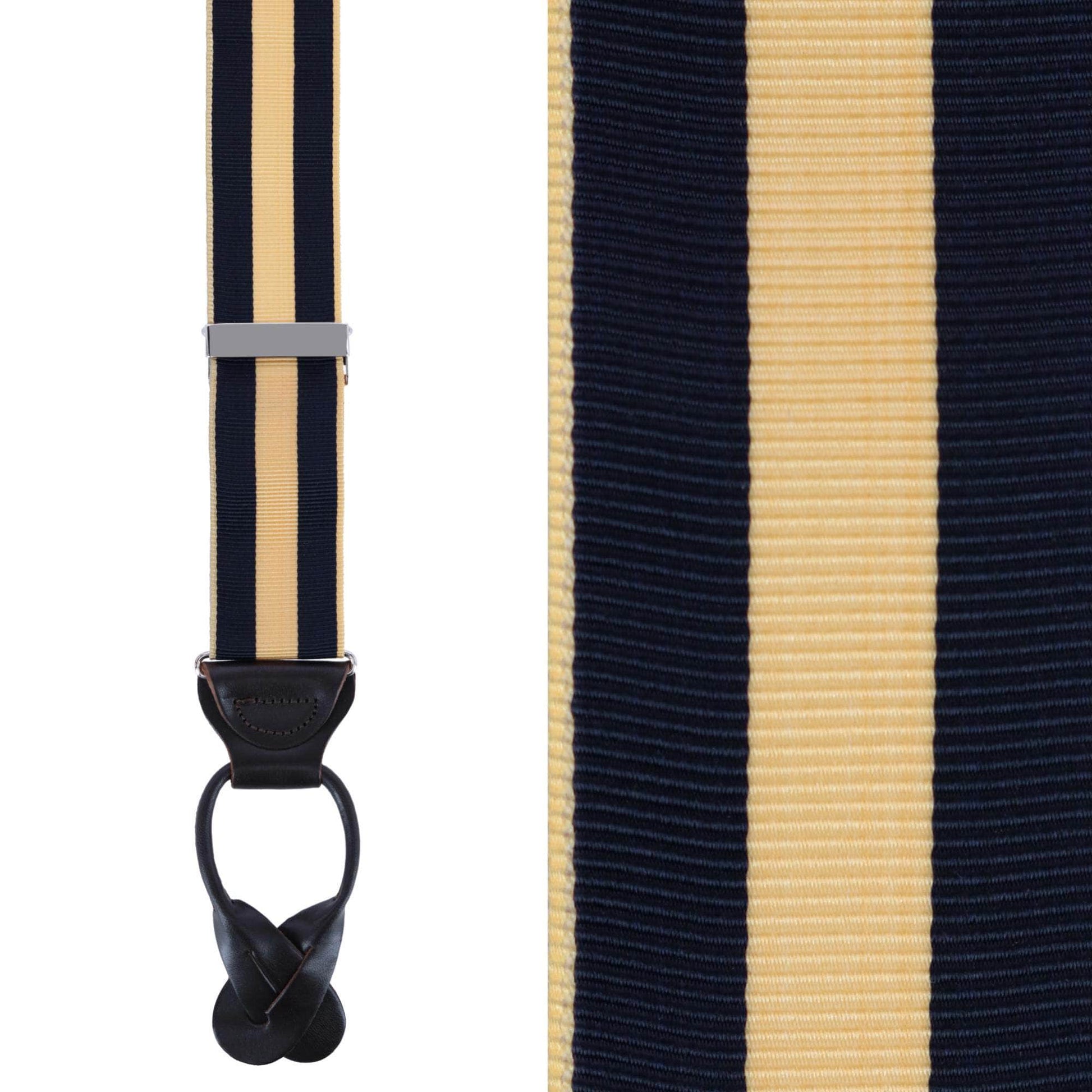 Balint 38MM Striped Non Stretch Grosgrain Button End Braces - Yellow and Navy