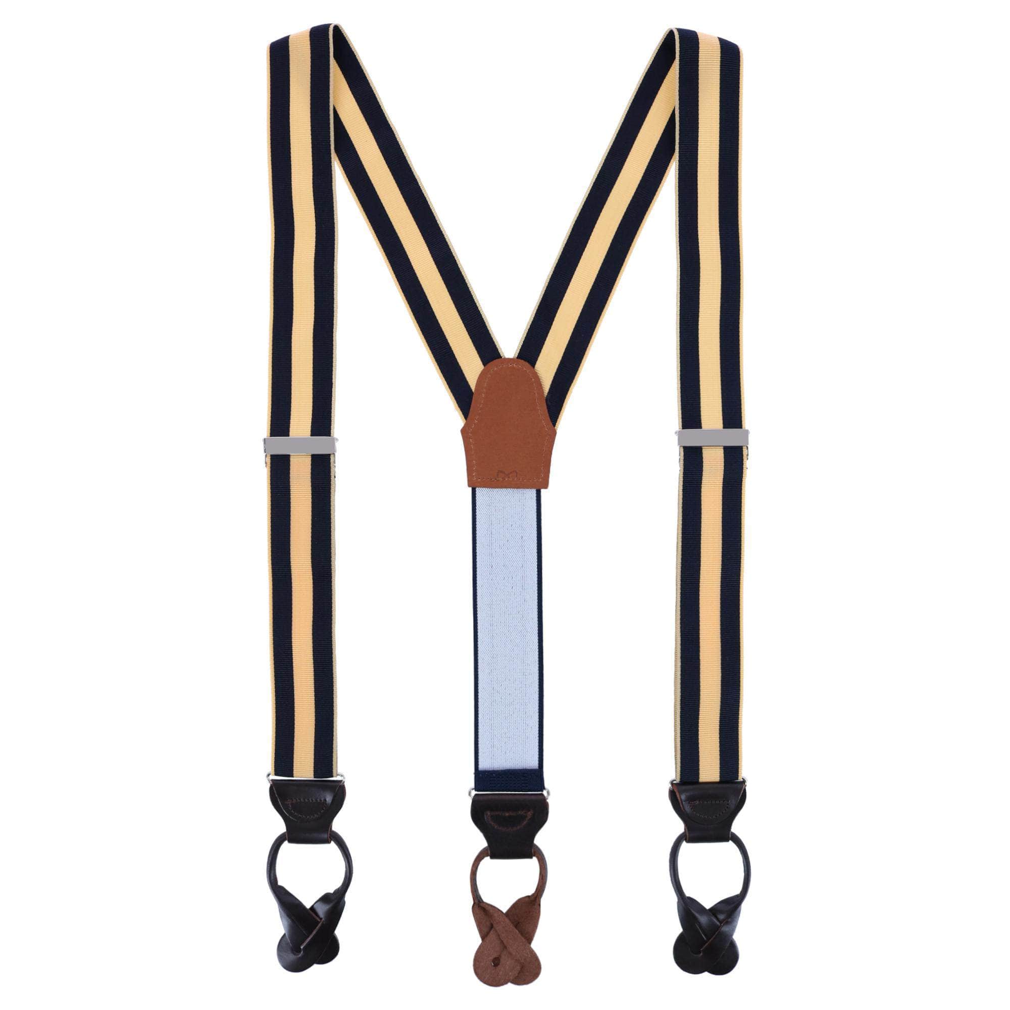 Balint 38MM Striped Non Stretch Grosgrain Button End Braces - Yellow and Navy