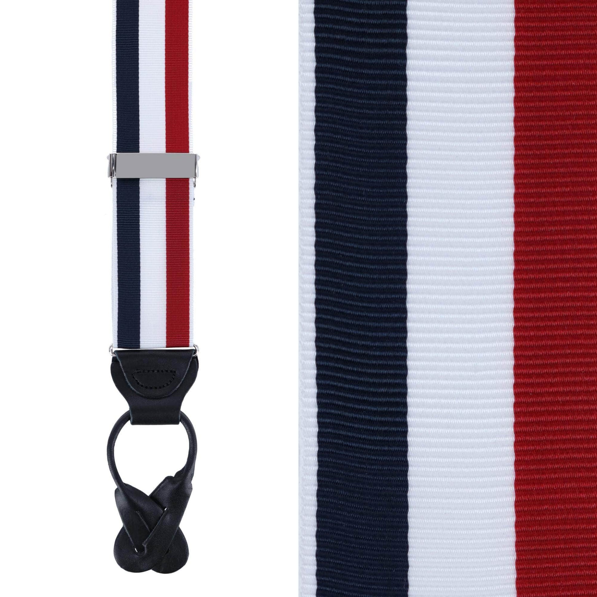 Balint 38MM Striped Non Stretch Grosgrain Button End Braces - Red, White, and Blue